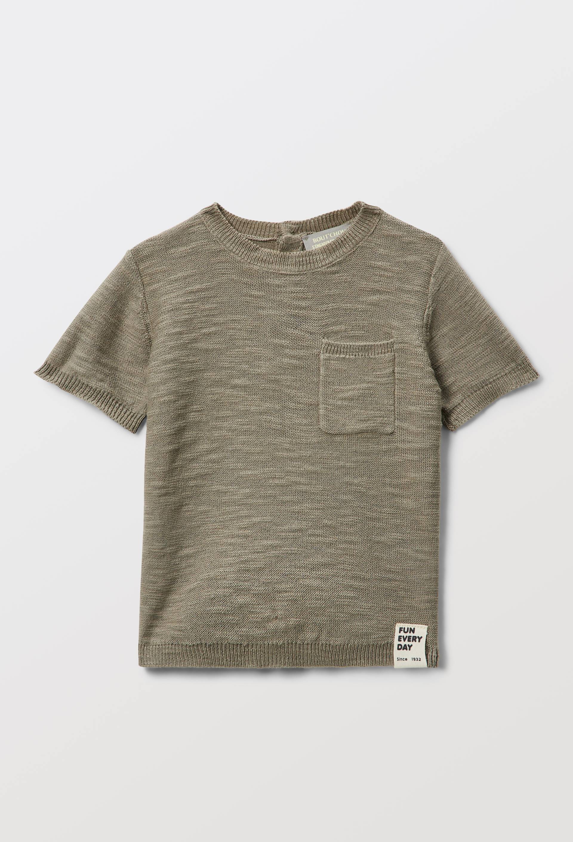 T-shirt manches courtes en tricot uni en coton, Vert, large image number 1