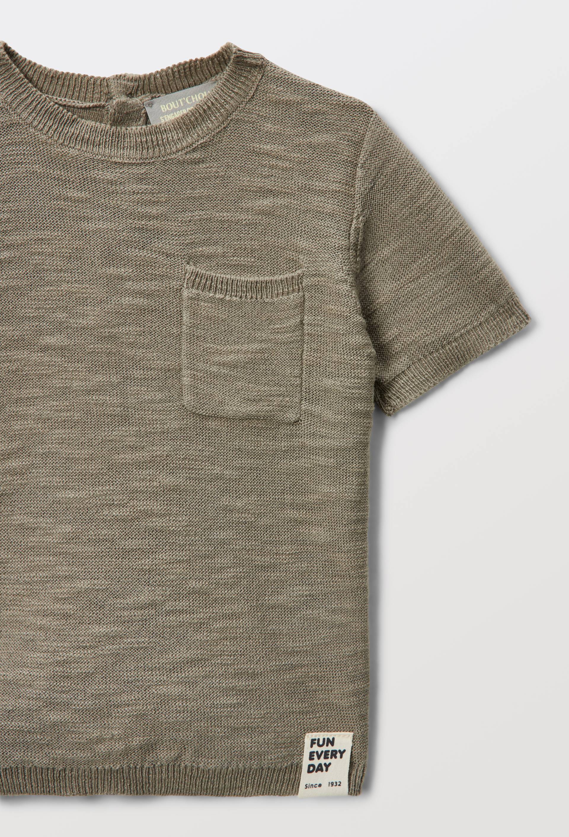 T-shirt manches courtes en tricot uni en coton, Vert, large image number 3
