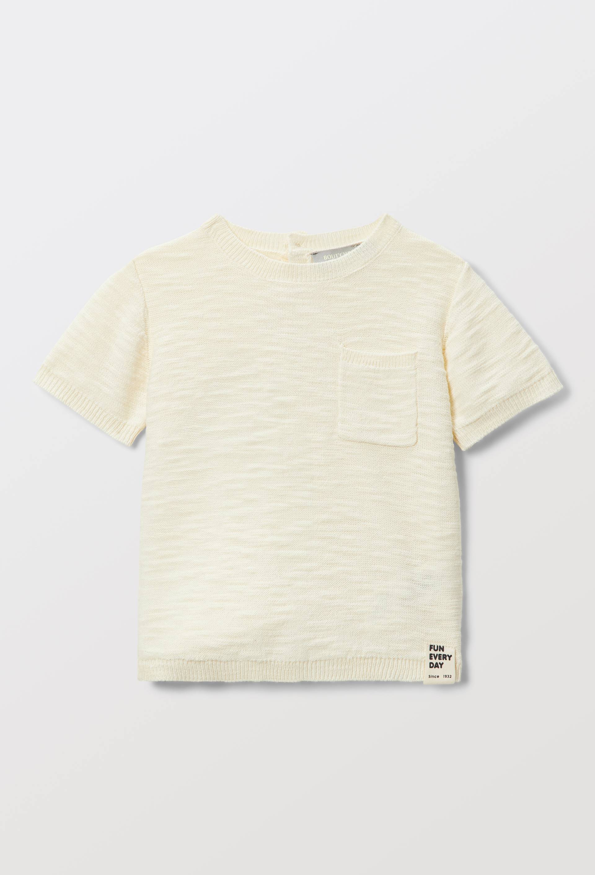 T-shirt manches courtes en tricot uni en coton, Beige clair, large image number 1.0