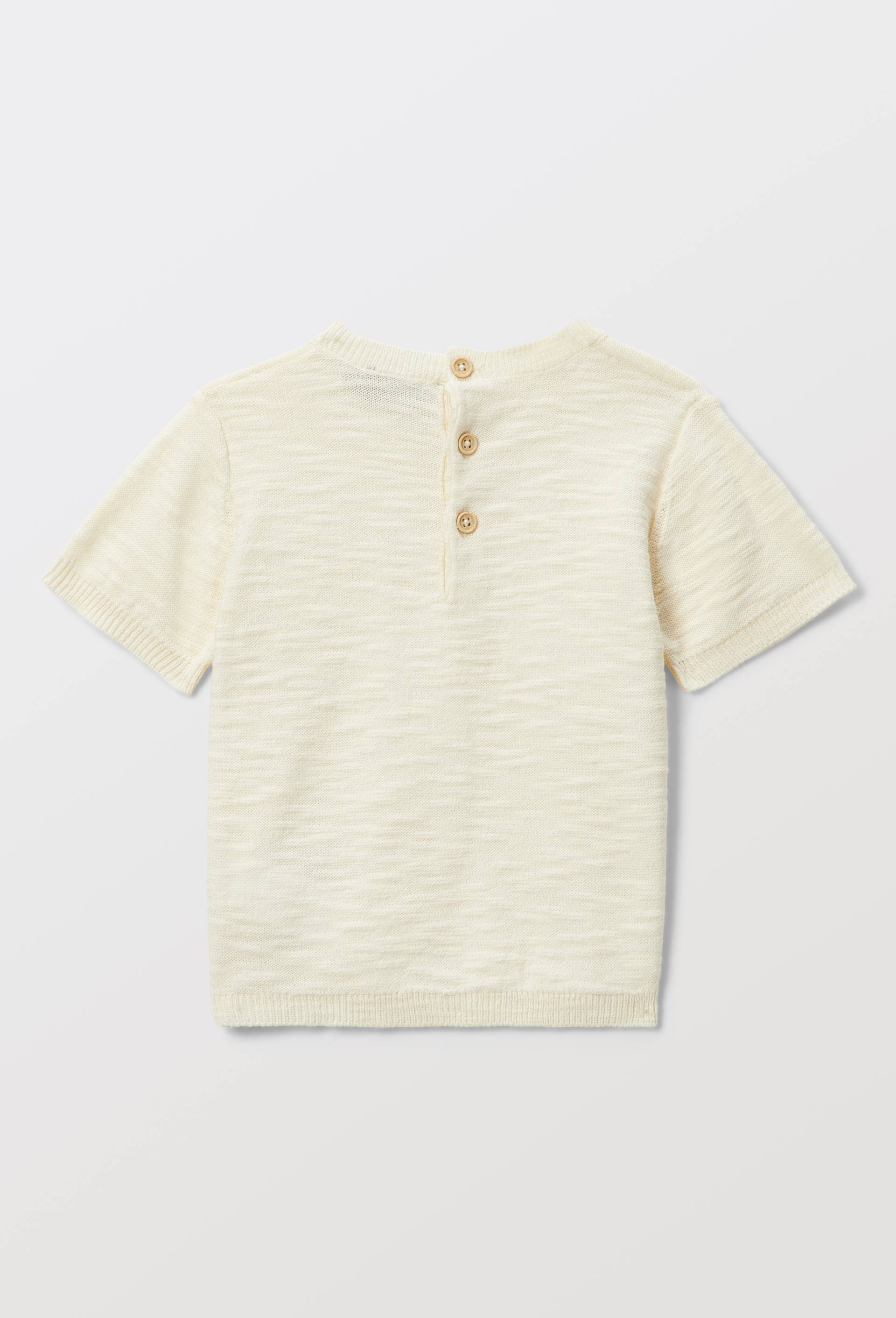 T-shirt manches courtes en tricot uni en coton, Beige clair, large image number 2