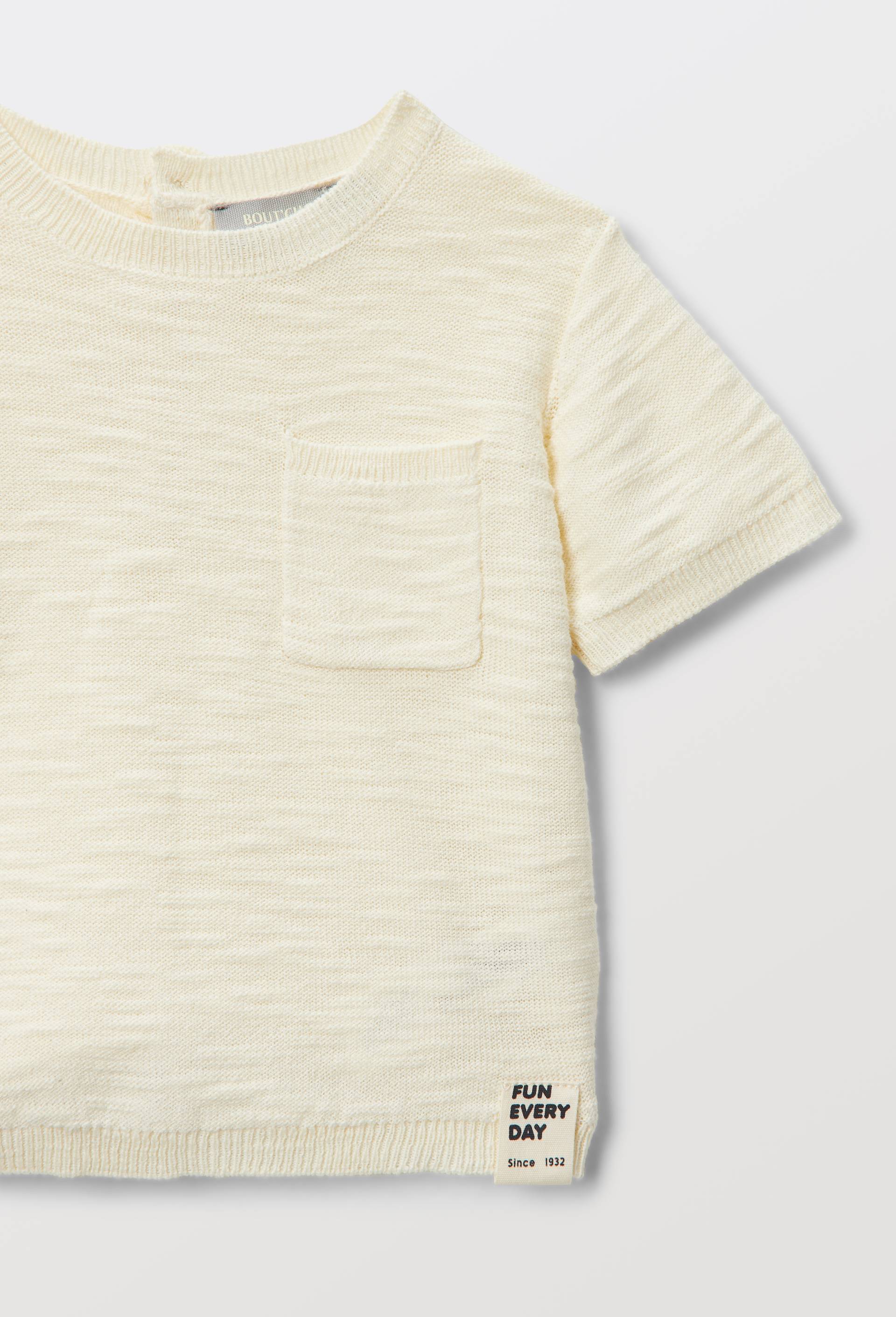 T-shirt manches courtes en tricot uni en coton, Beige clair, large image number 3