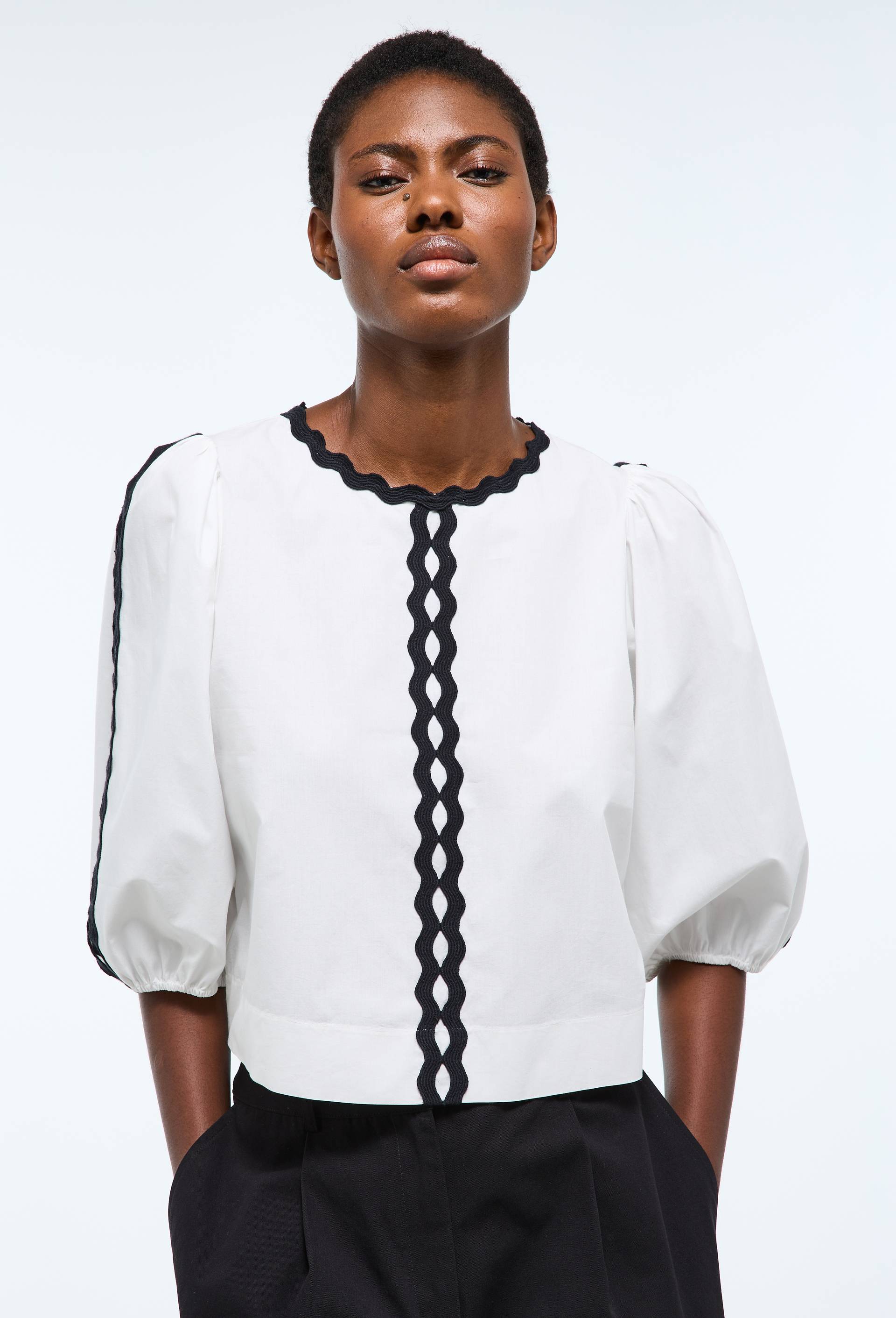 Blouse manches bouffantes en coton BIO GOTS, Ecru, large image number 0
