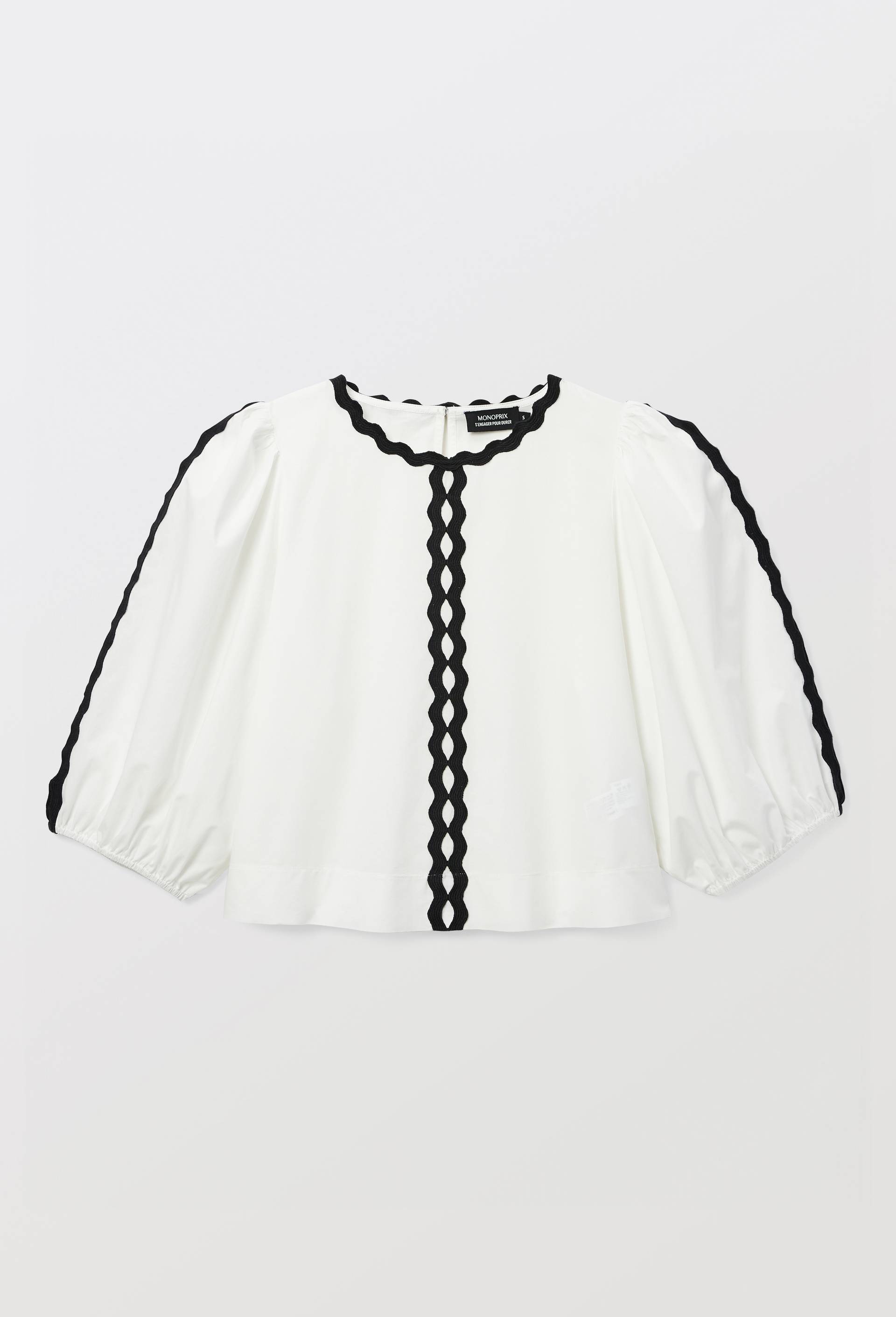 Blouse manches bouffantes en coton BIO GOTS, Ecru, large image number 2.0