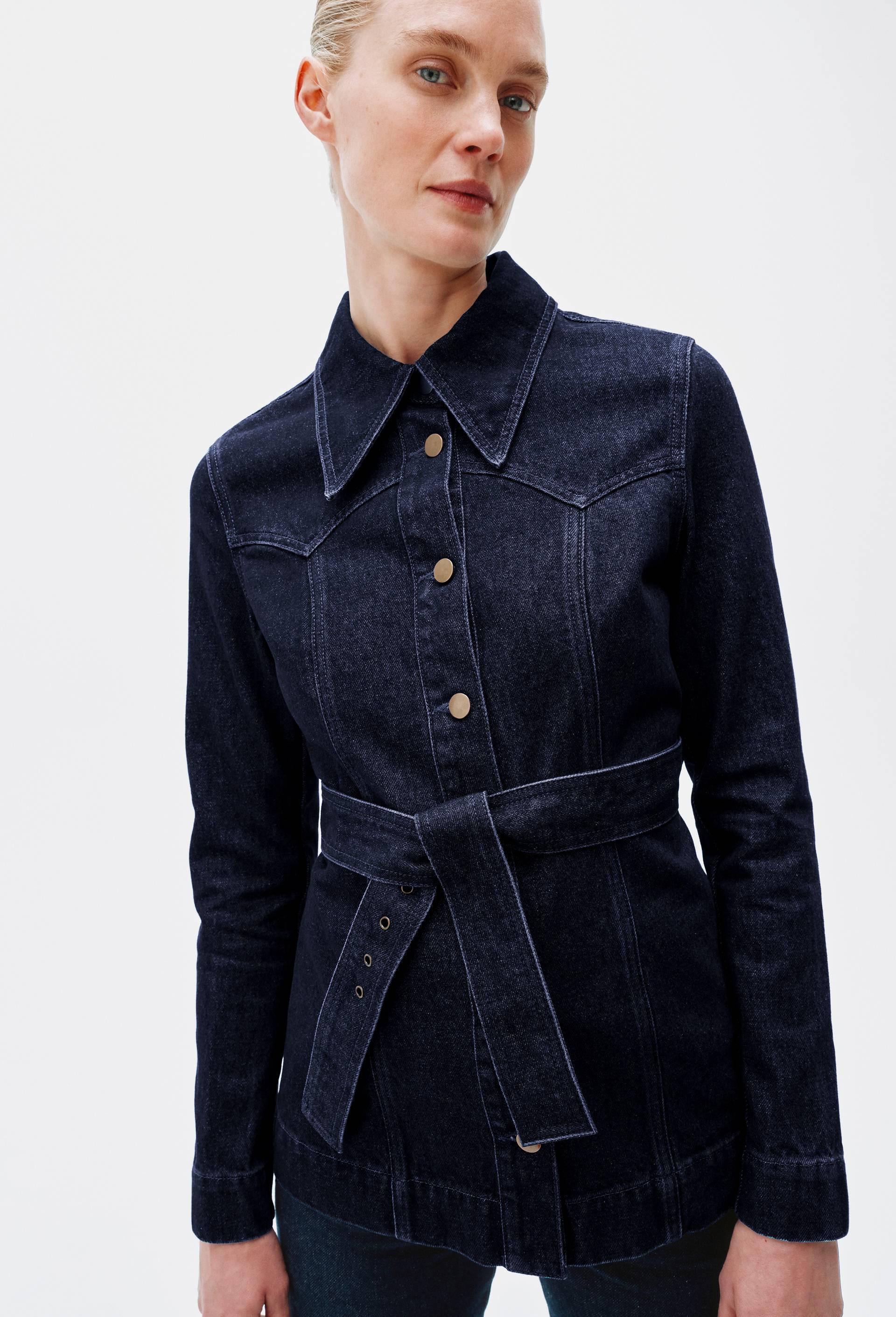 Veste ceintur&eacute;e en denim brut - ATELIER DENIM, Bleu, large image number 0