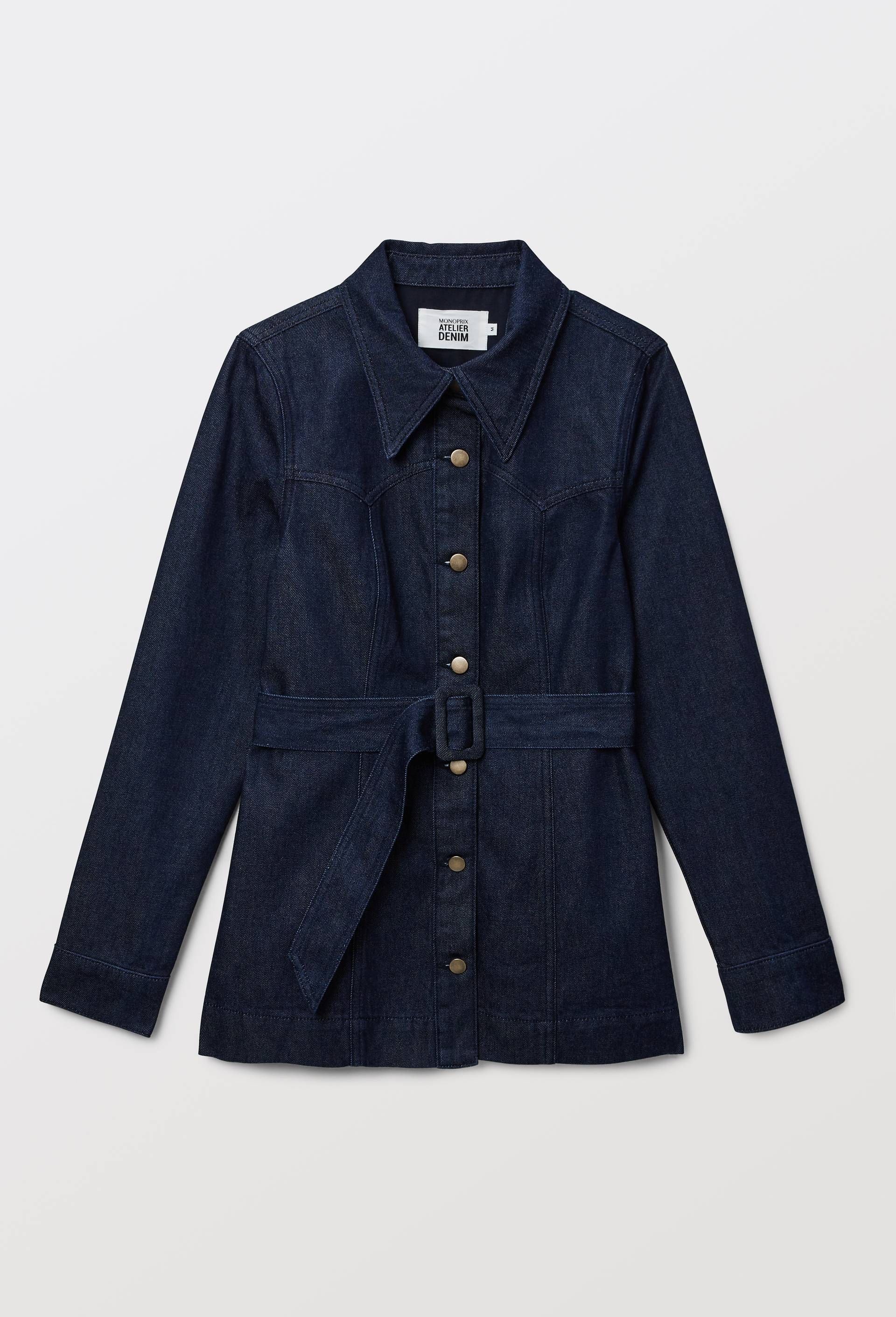 Veste ceintur&eacute;e en denim brut - ATELIER DENIM, Bleu, large image number 3