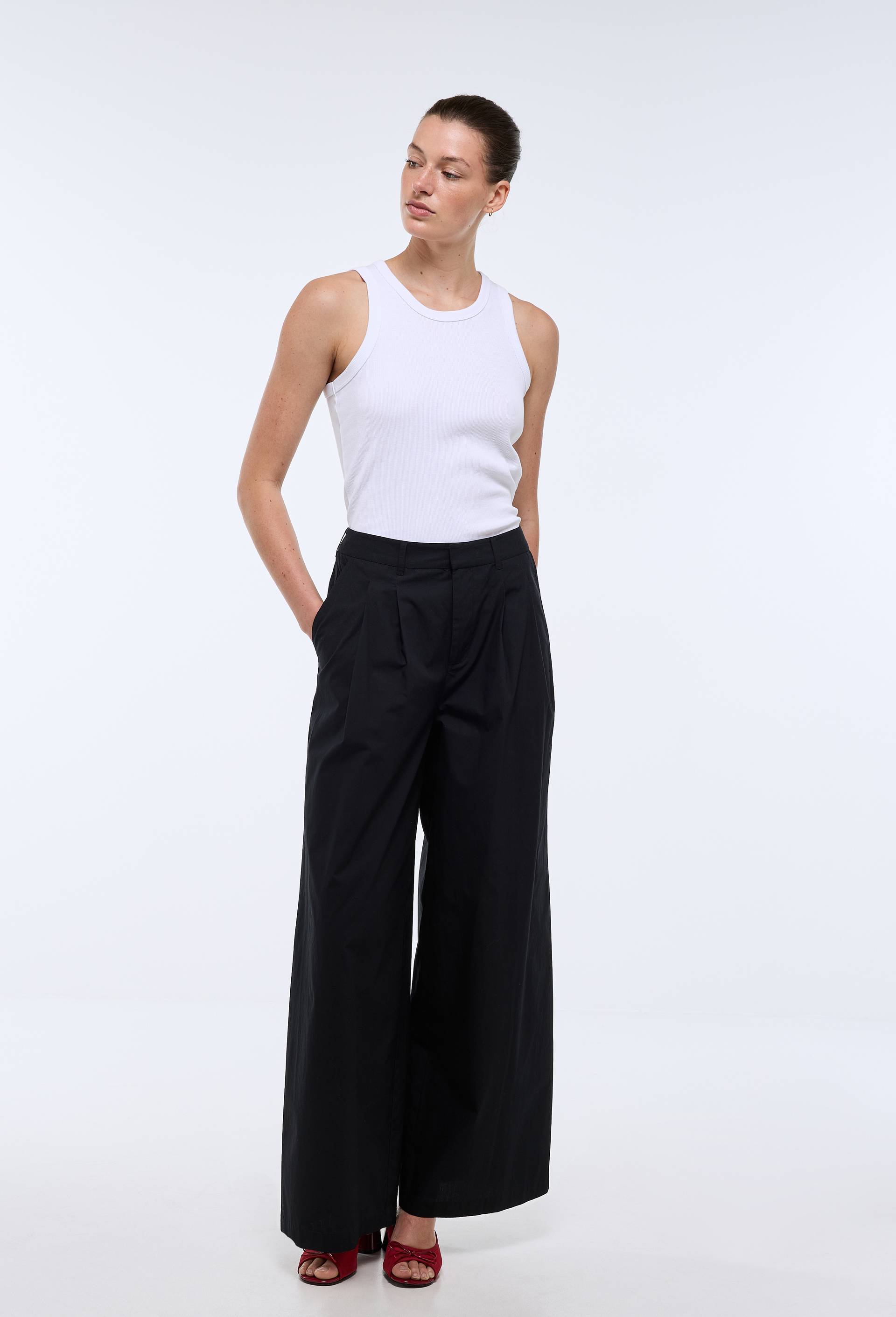 Pantalon en popeline de coton, Noir, large image number 0.0