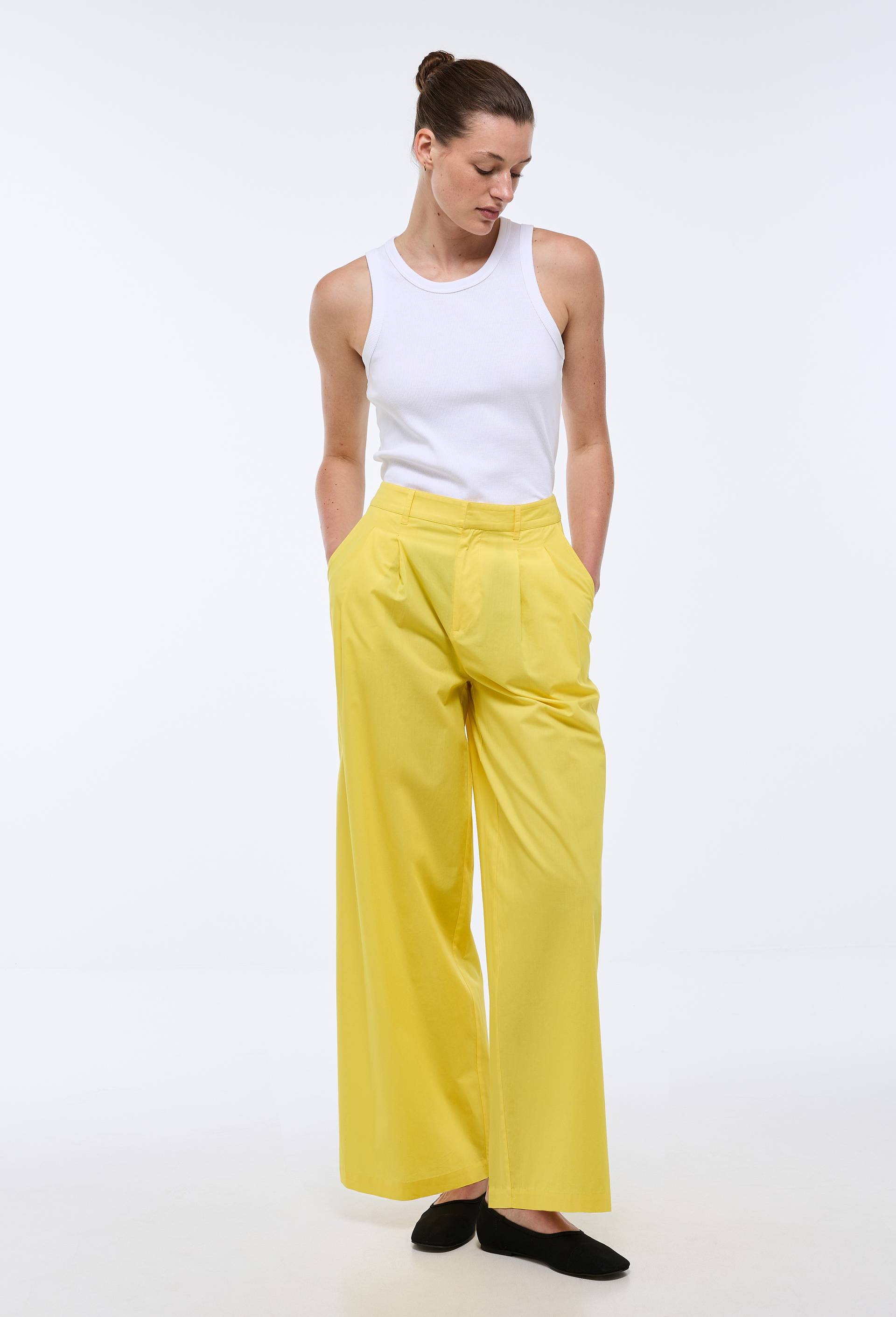 Pantalon en popeline de coton, Jaune, large image number 1.0