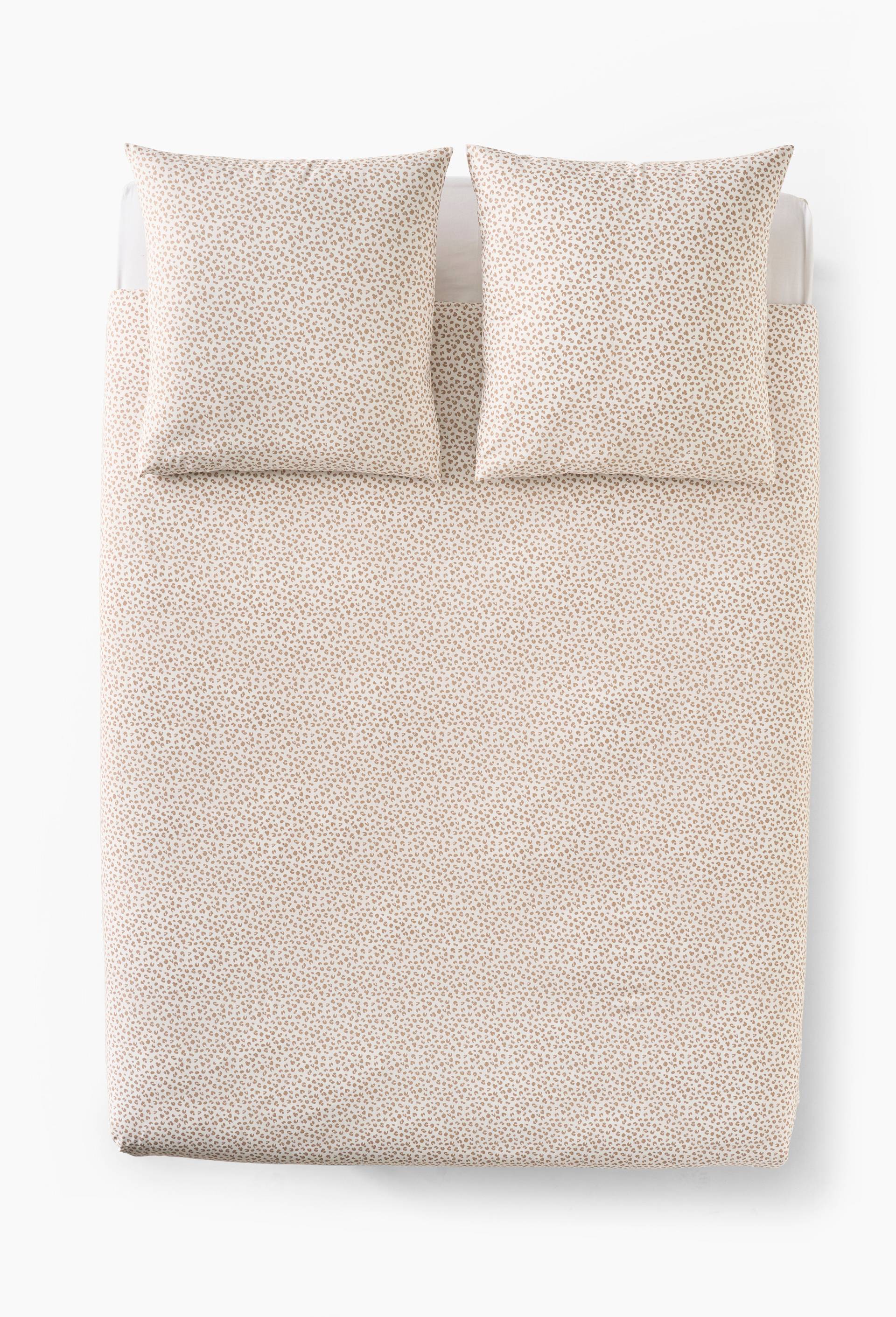 Lot housse de couette et 2 taies carr&eacute;e 63x63cm imprim&eacute;e , 100% coton bio GOTS, Brun clair, large image number 1