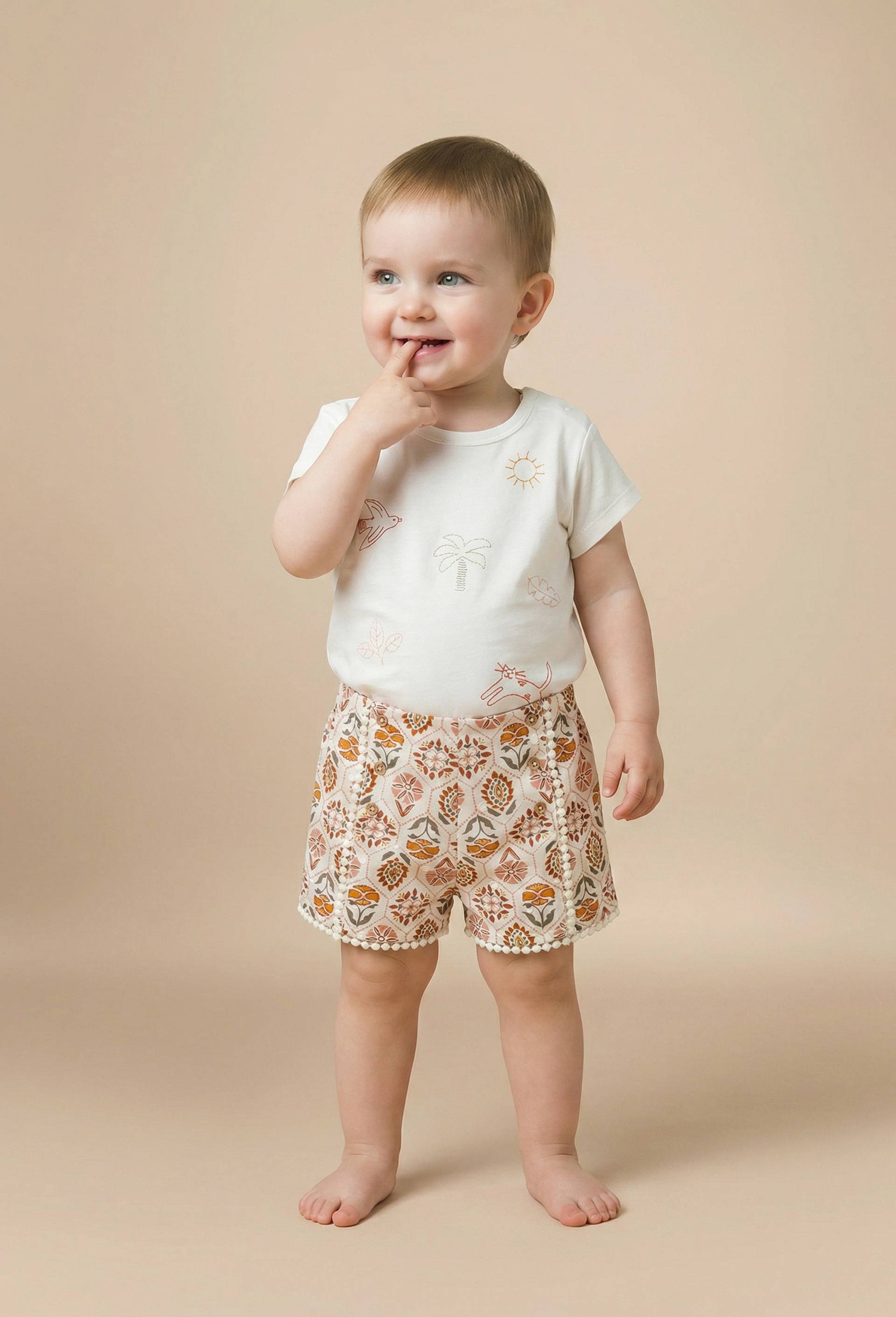 Short imprim&eacute; en coton, Beige clair, large image number 0.0