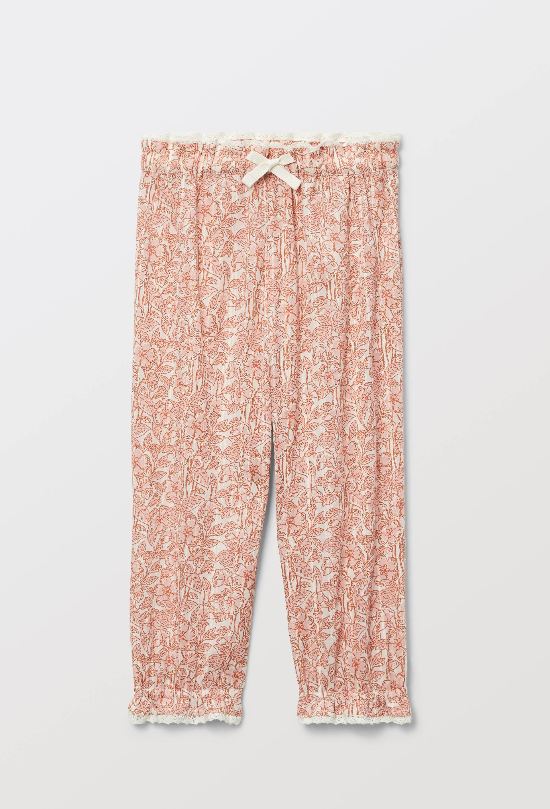 Pantalon taille &eacute;lastique imprim&eacute; en coton, Beige clair, large image number 1
