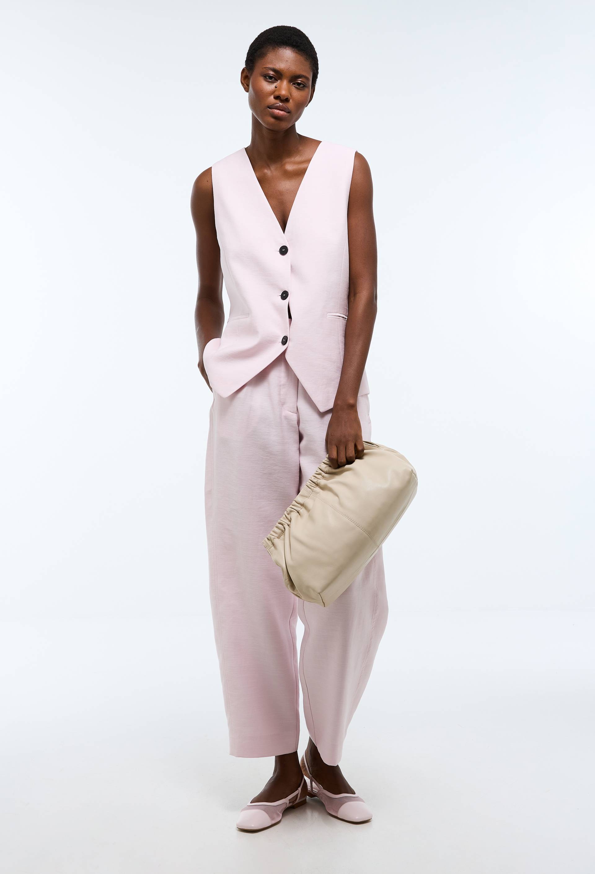 Pantalon barrel contenant du coton, Rose clair, large