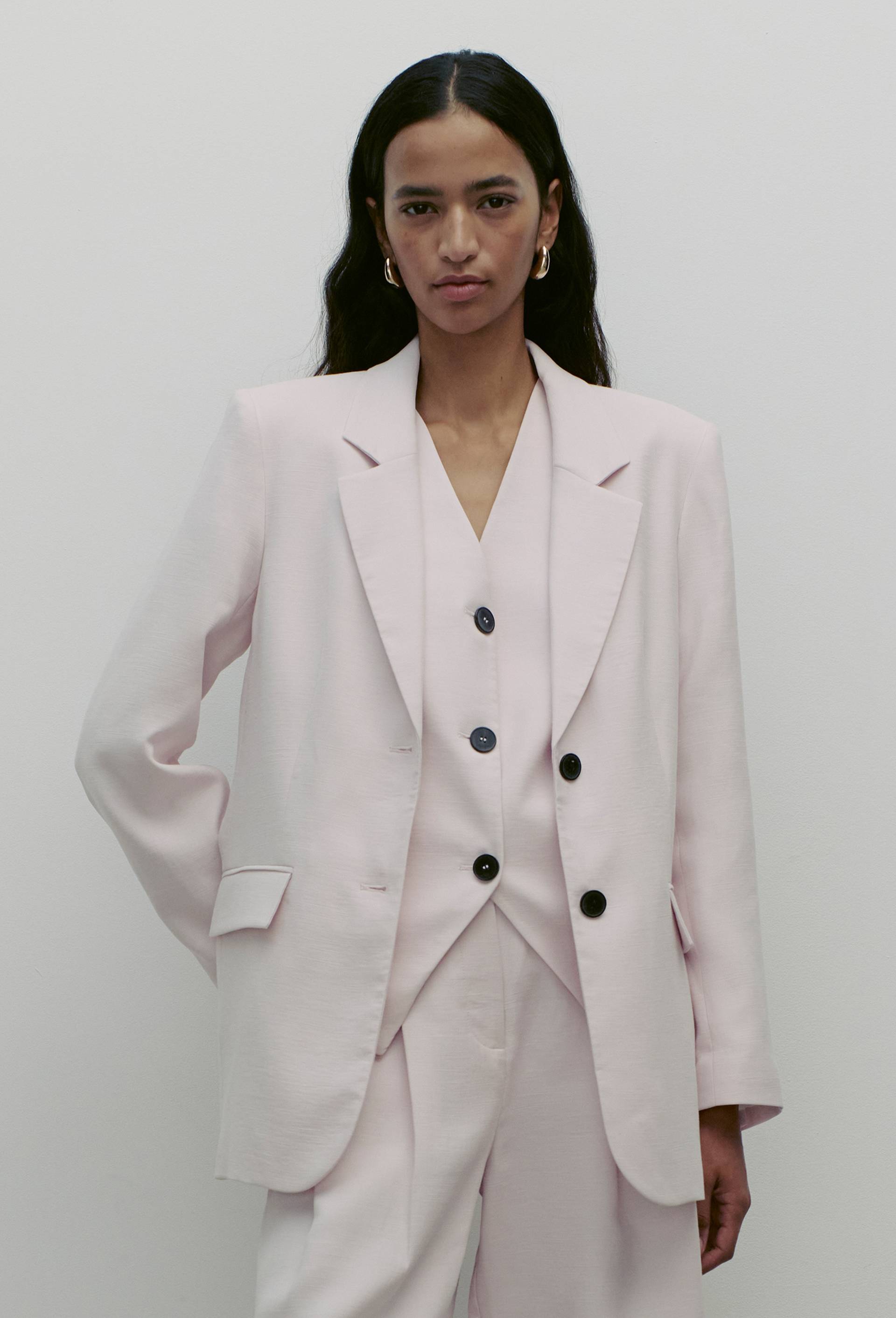 Blazer crois&eacute; manches longues contenant du coton, Rose clair, large image number 0.0