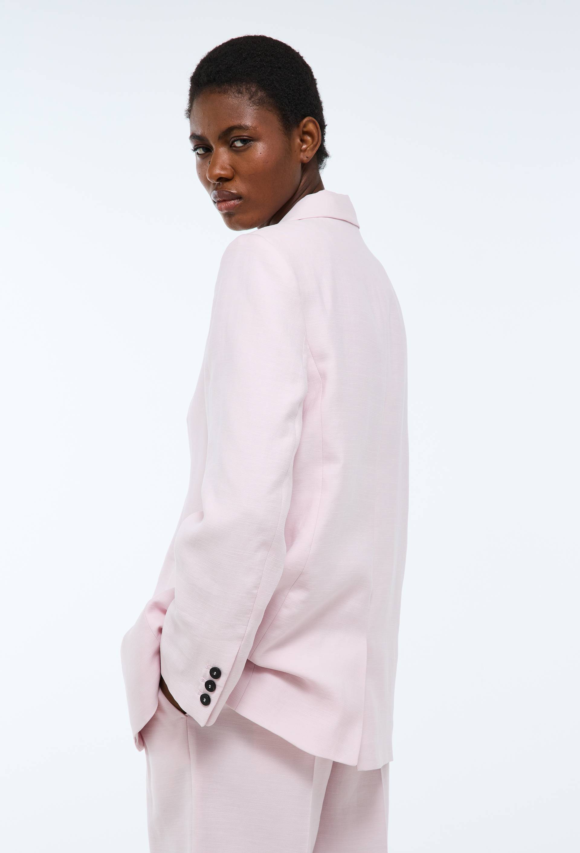 Blazer crois&eacute; manches longues contenant du coton, Rose clair, large image number 5.0