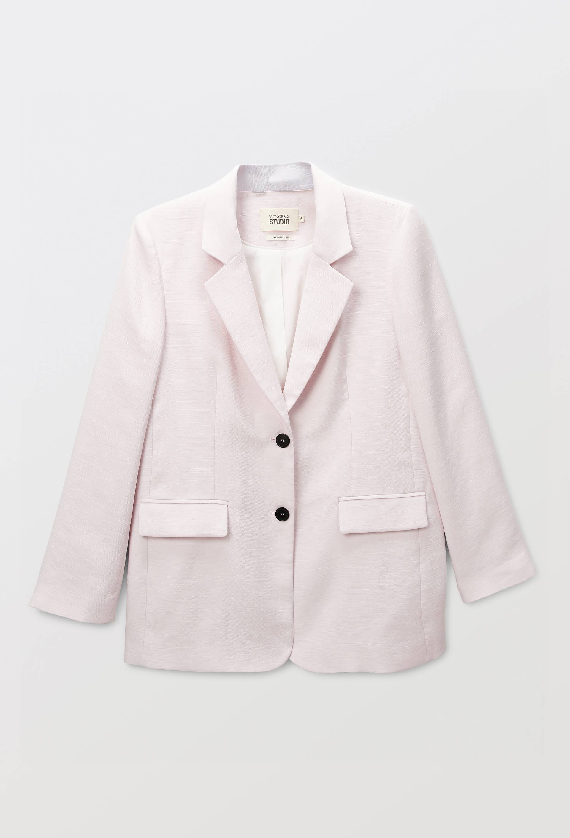 Blazer crois&eacute; manches longues contenant du coton, Rose clair, large