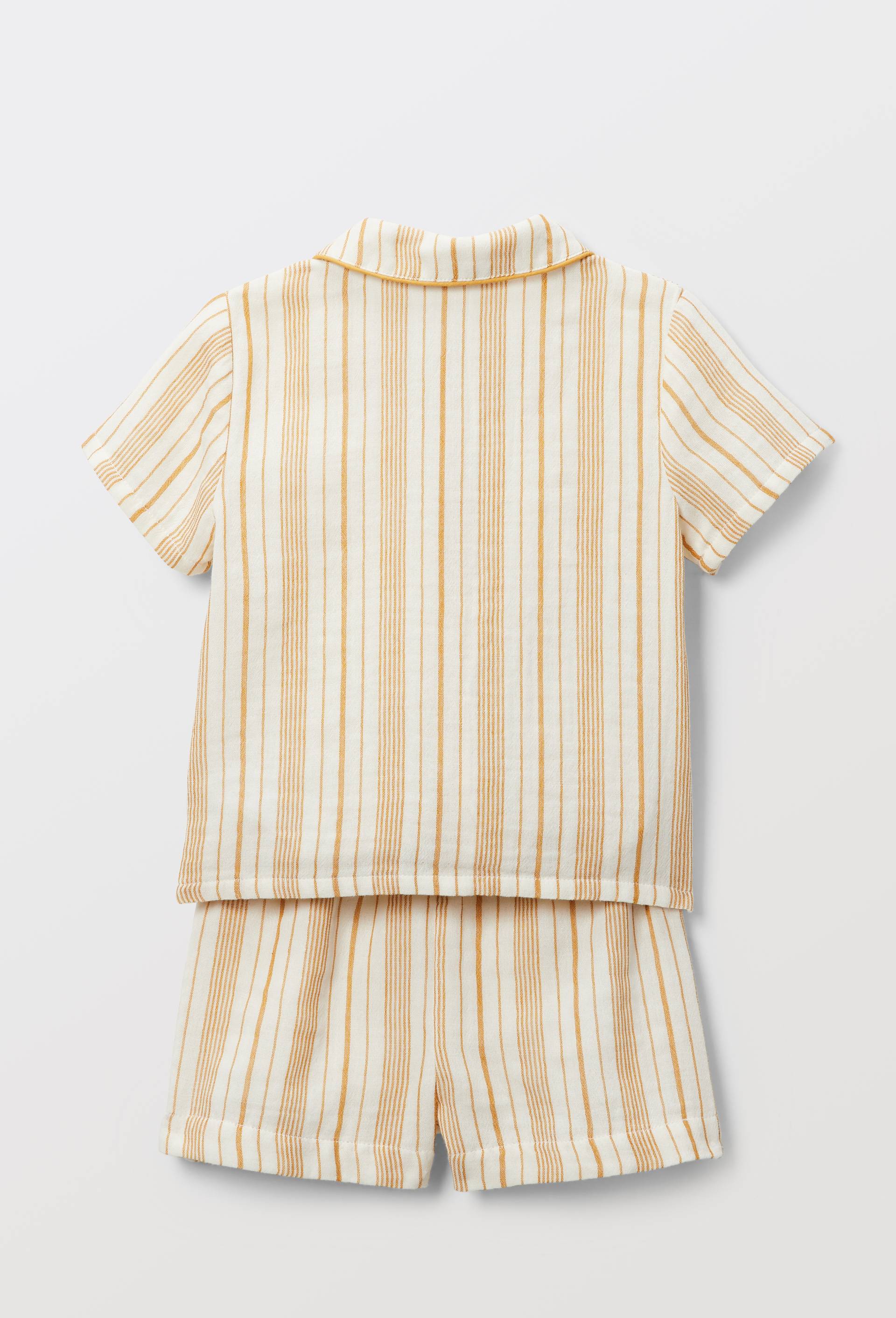 Ensemble chemise manches courtes et short ray&eacute;s en gaze de coton BIO GOTS, Jaune, large image number 4