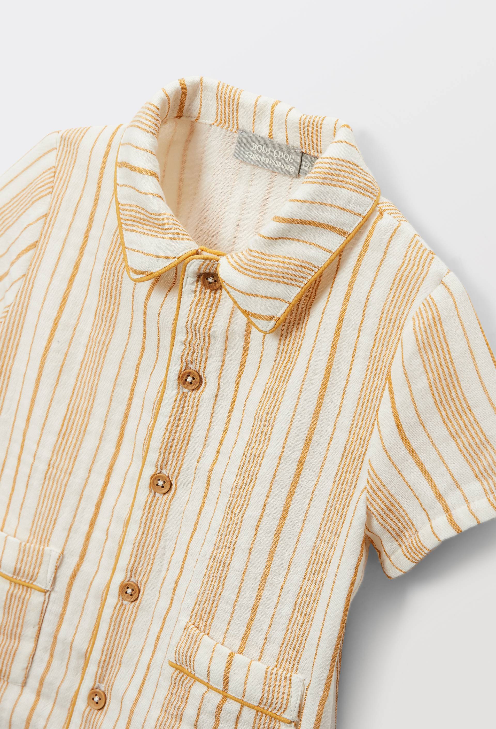 Ensemble chemise manches courtes et short ray&eacute;s en gaze de coton BIO GOTS, Jaune, large image number 5