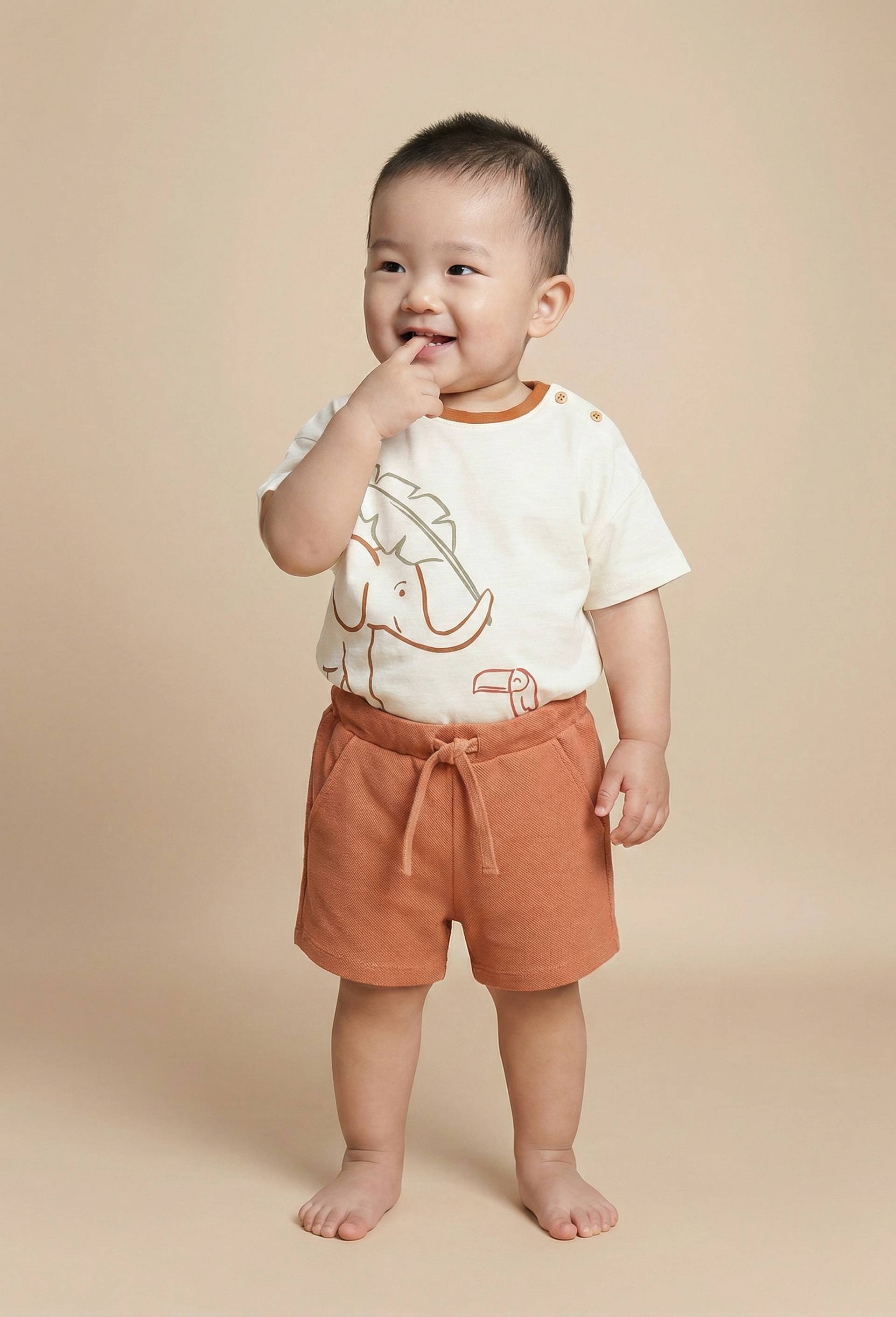 Short uni en piqu&eacute; de coton BIO GOTS, Rose clair, swatch image