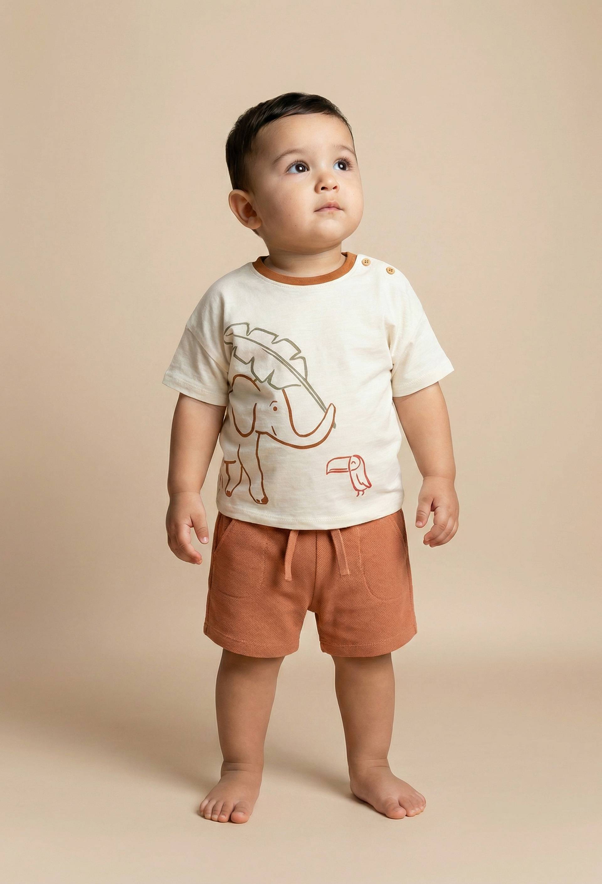 T-shirt manches courtes imprim&eacute; en coton BIO GOTS, Beige clair, large image number 0