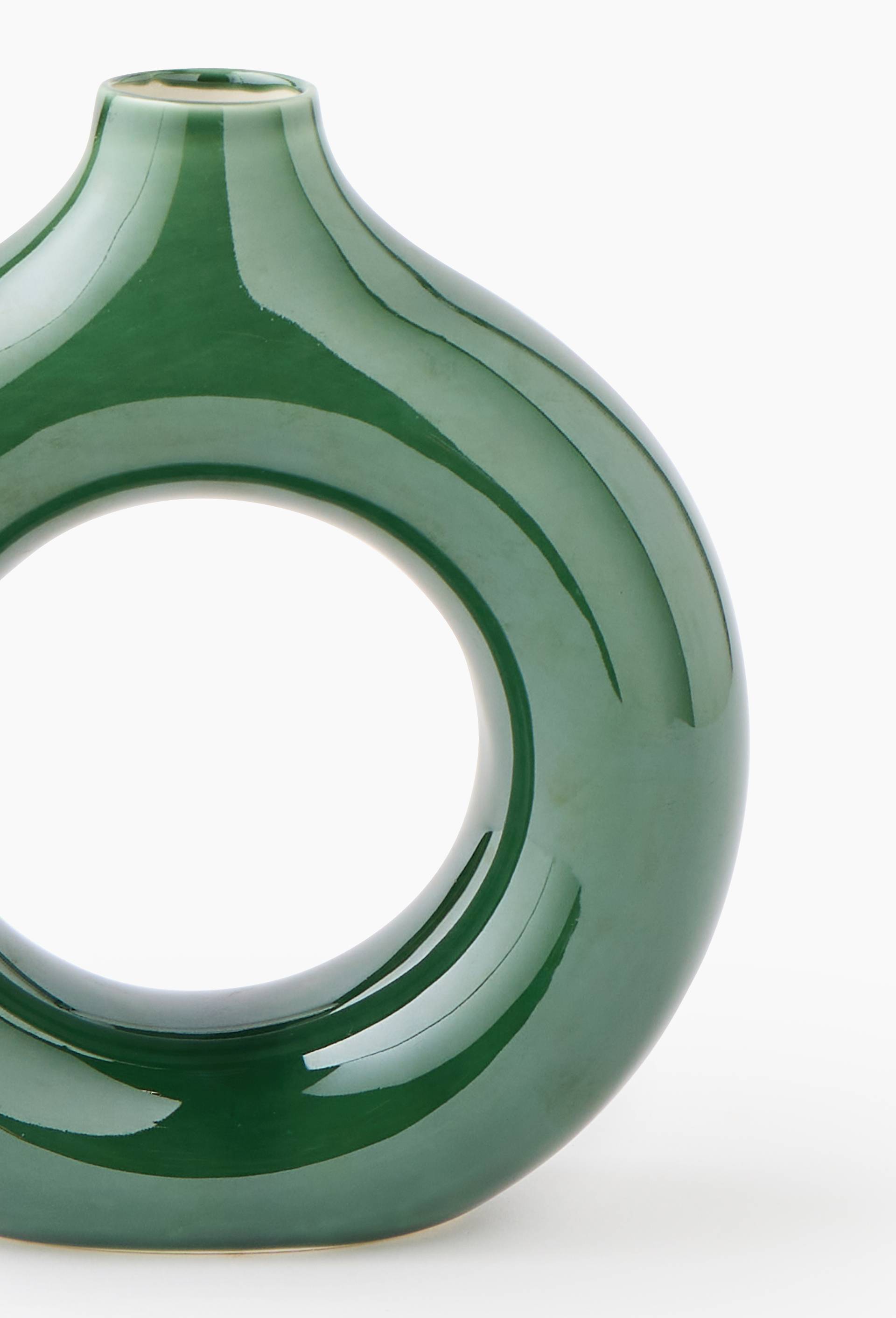 Vase cercle,19x6x19,7cm, en gr&egrave;s, Vert, large image number 1.0