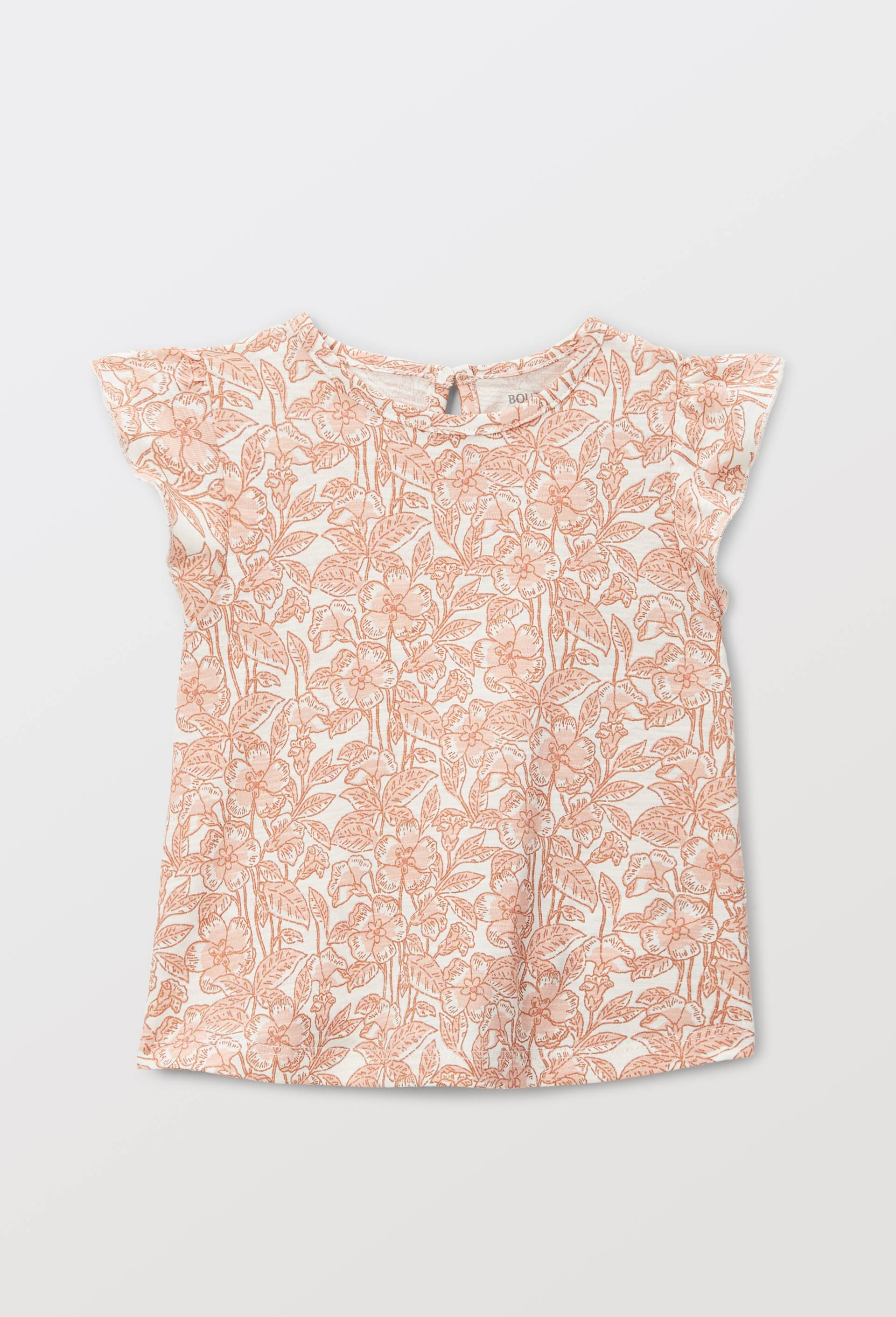 T-shirt manches courtes &agrave; volants imprim&eacute; en coton BIO GOTS, Beige clair, large image number 1.0