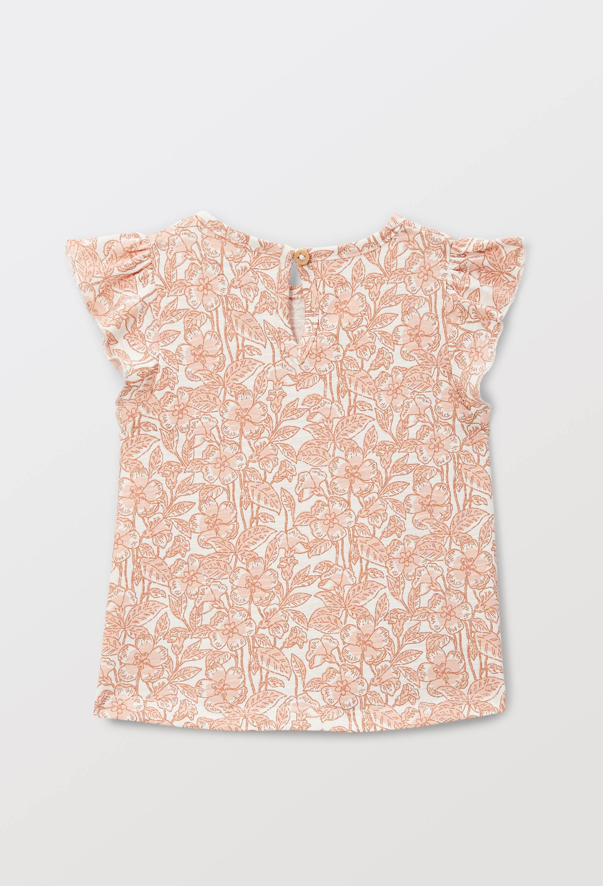 T-shirt manches courtes &agrave; volants imprim&eacute; en coton BIO GOTS, Beige clair, large image number 2