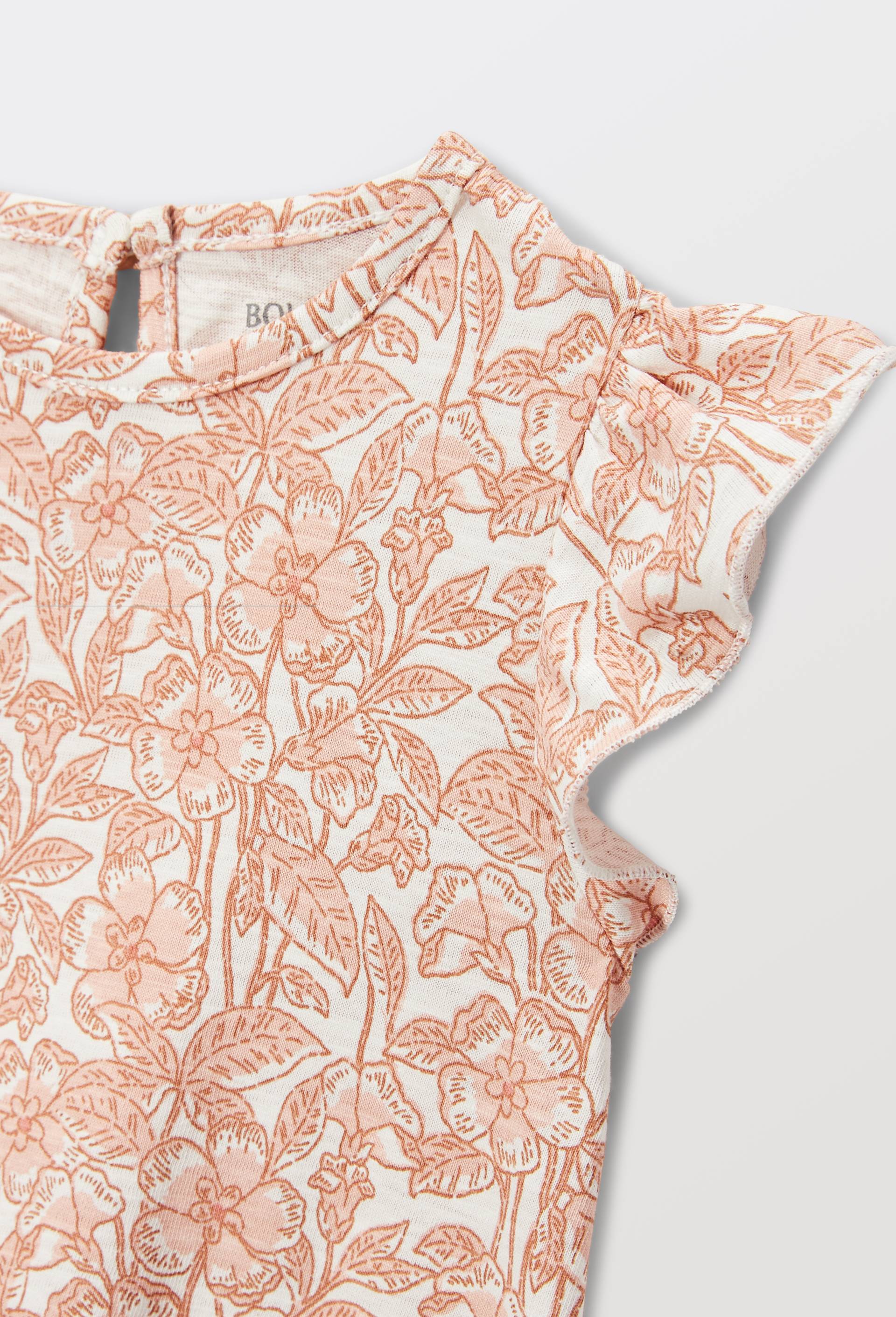 T-shirt manches courtes &agrave; volants imprim&eacute; en coton BIO GOTS, Beige clair, large image number 3.0