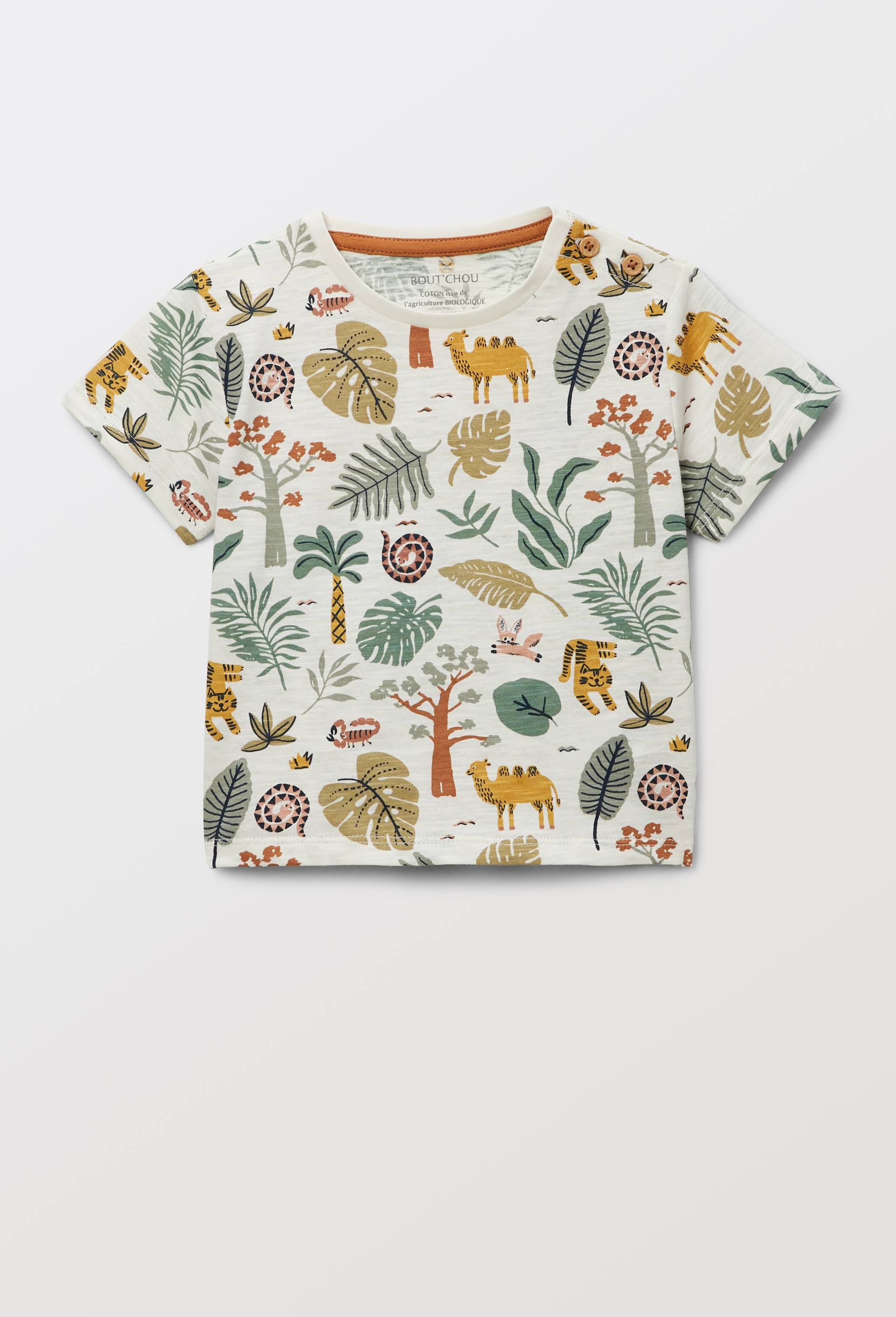 T-shirt manches courtes imprim&eacute; en coton BIO GOTS, Beige clair, large image number 1