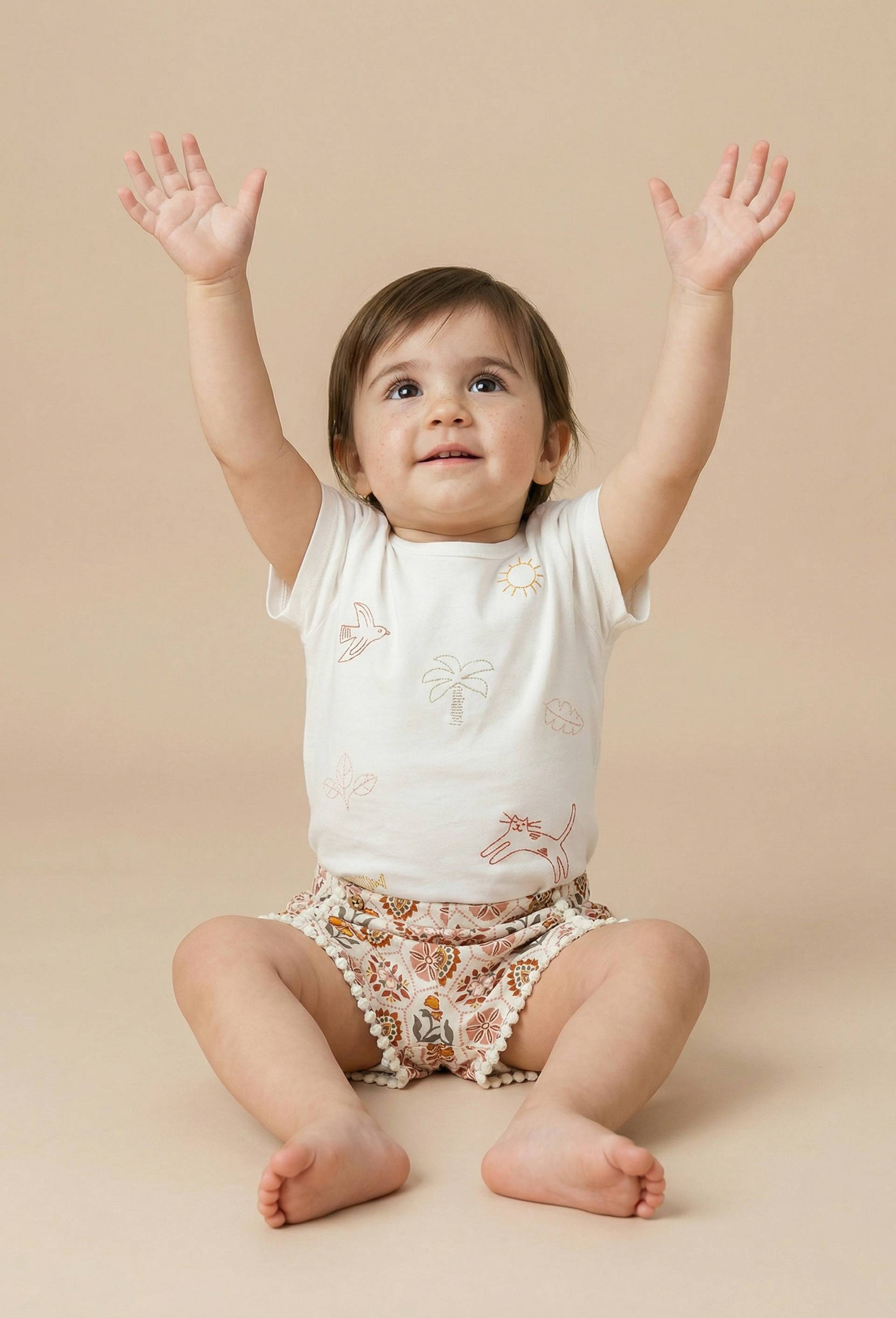 T-shirt manches courtes brod&eacute; en coton BIO GOTS, Beige clair, large image number 0