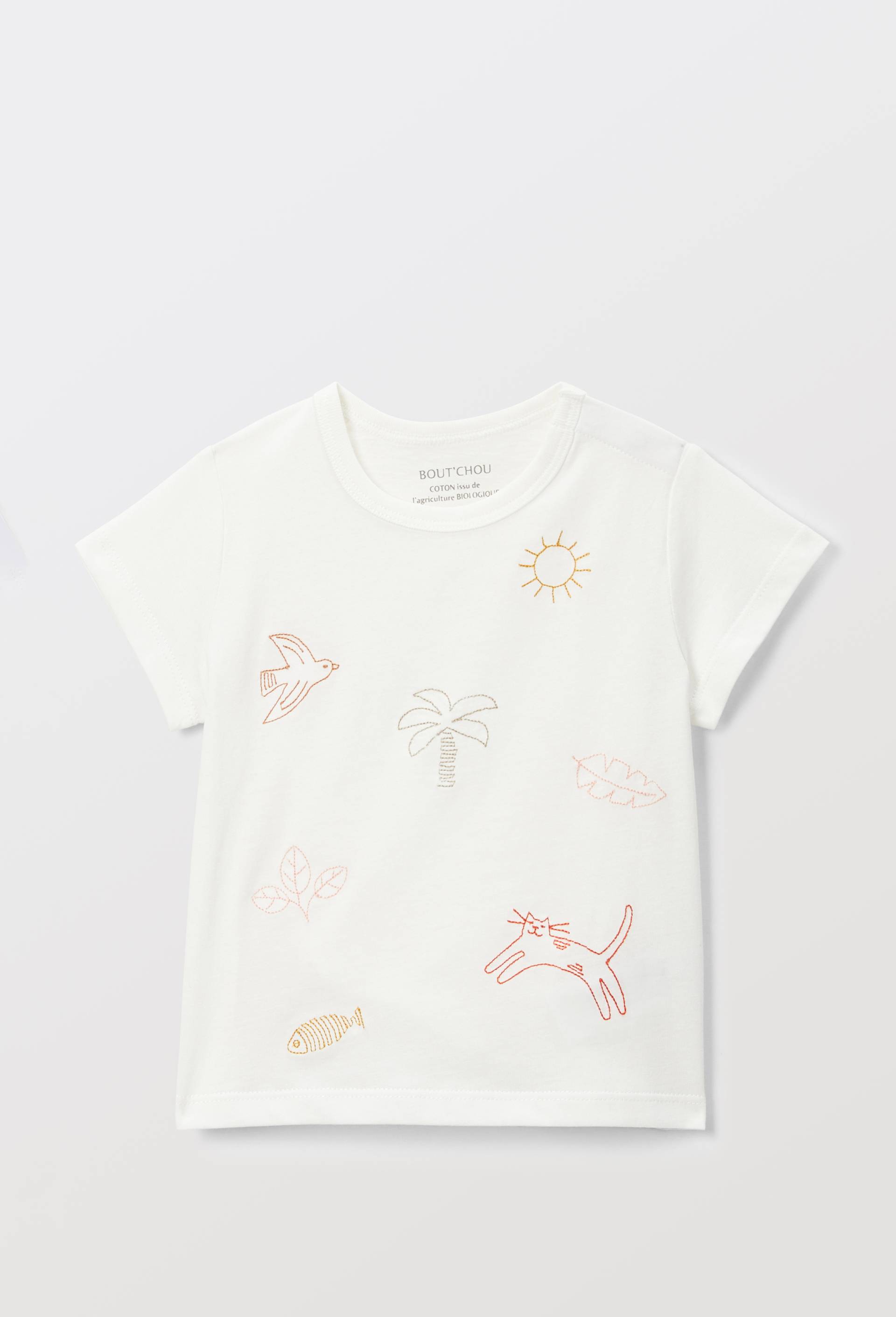 T-shirt manches courtes brod&eacute; en coton BIO GOTS, Beige clair, large image number 1