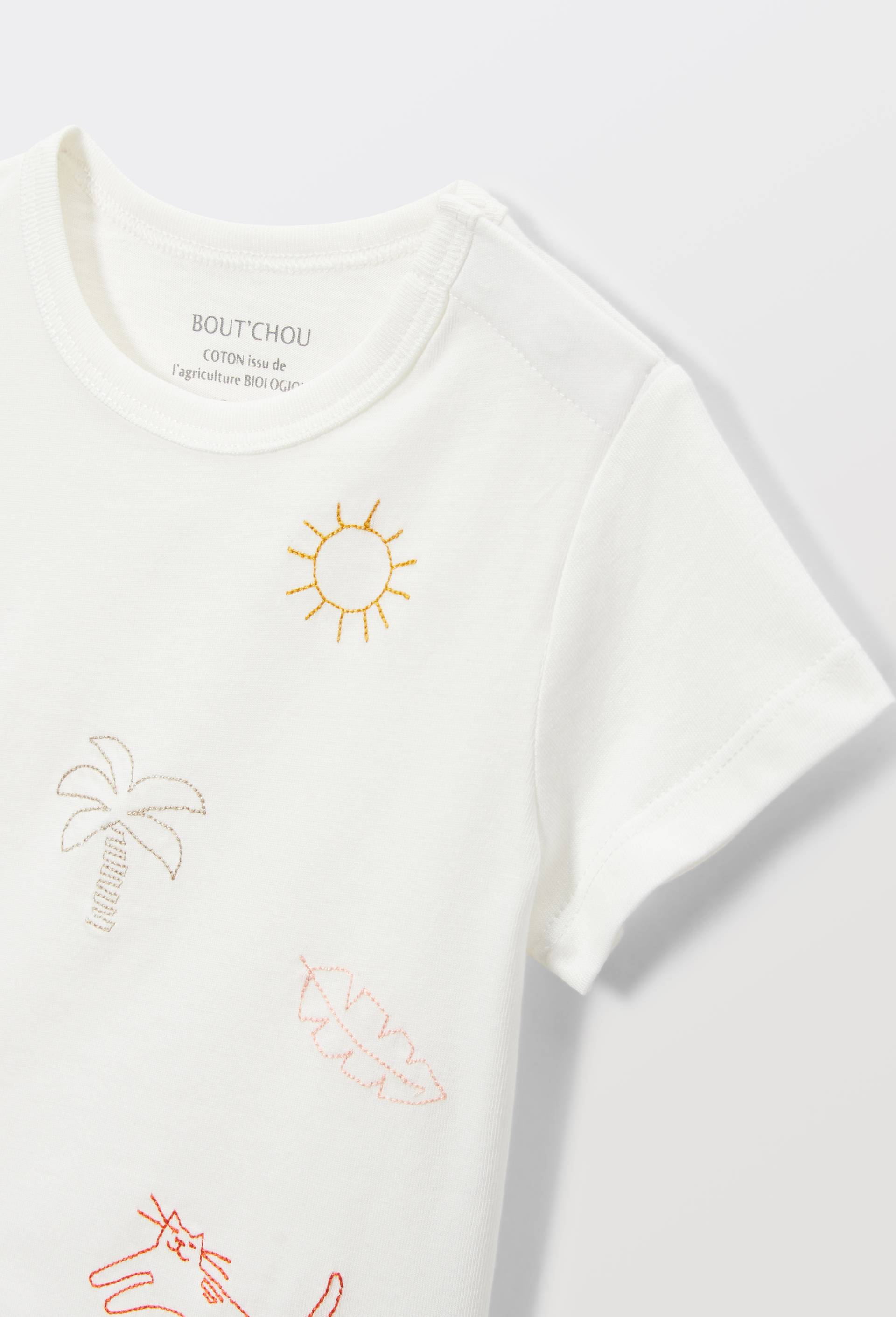 T-shirt manches courtes brod&eacute; en coton BIO GOTS, Beige clair, large image number 3