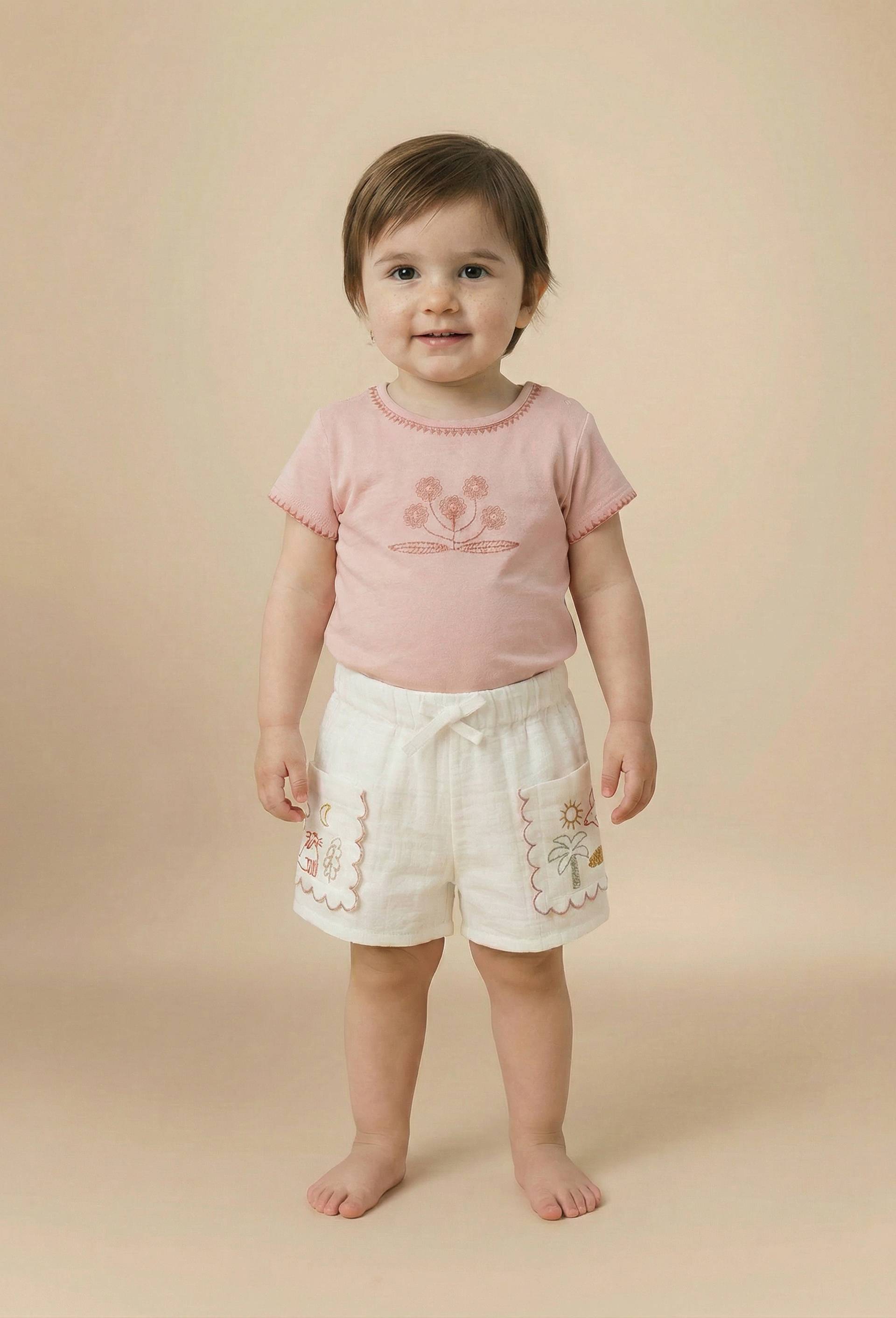 T-shirt manches courtes brod&eacute; en coton BIO GOTS, Rose, large image number 0