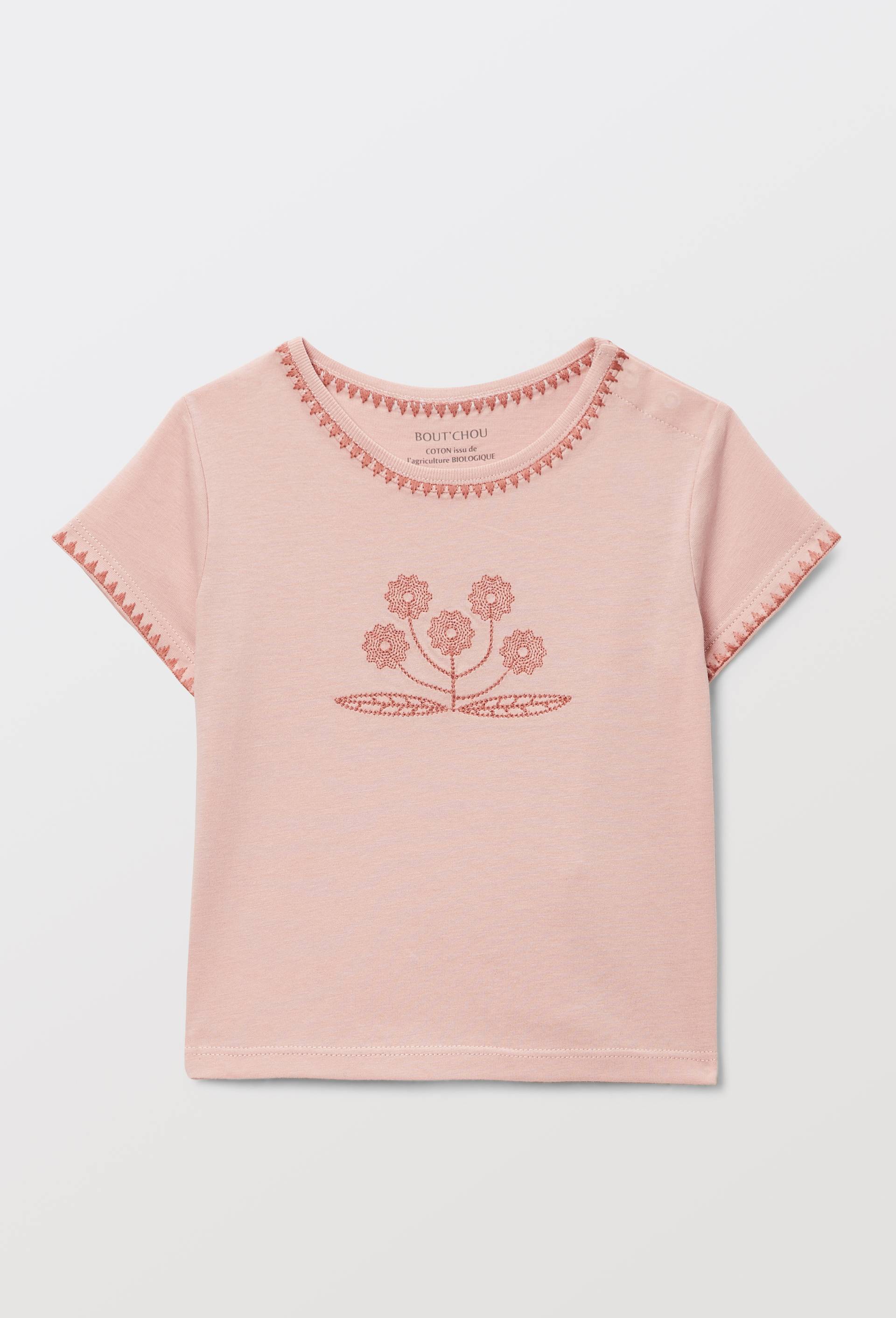 T-shirt manches courtes brod&eacute; en coton BIO GOTS, Rose, large image number 1