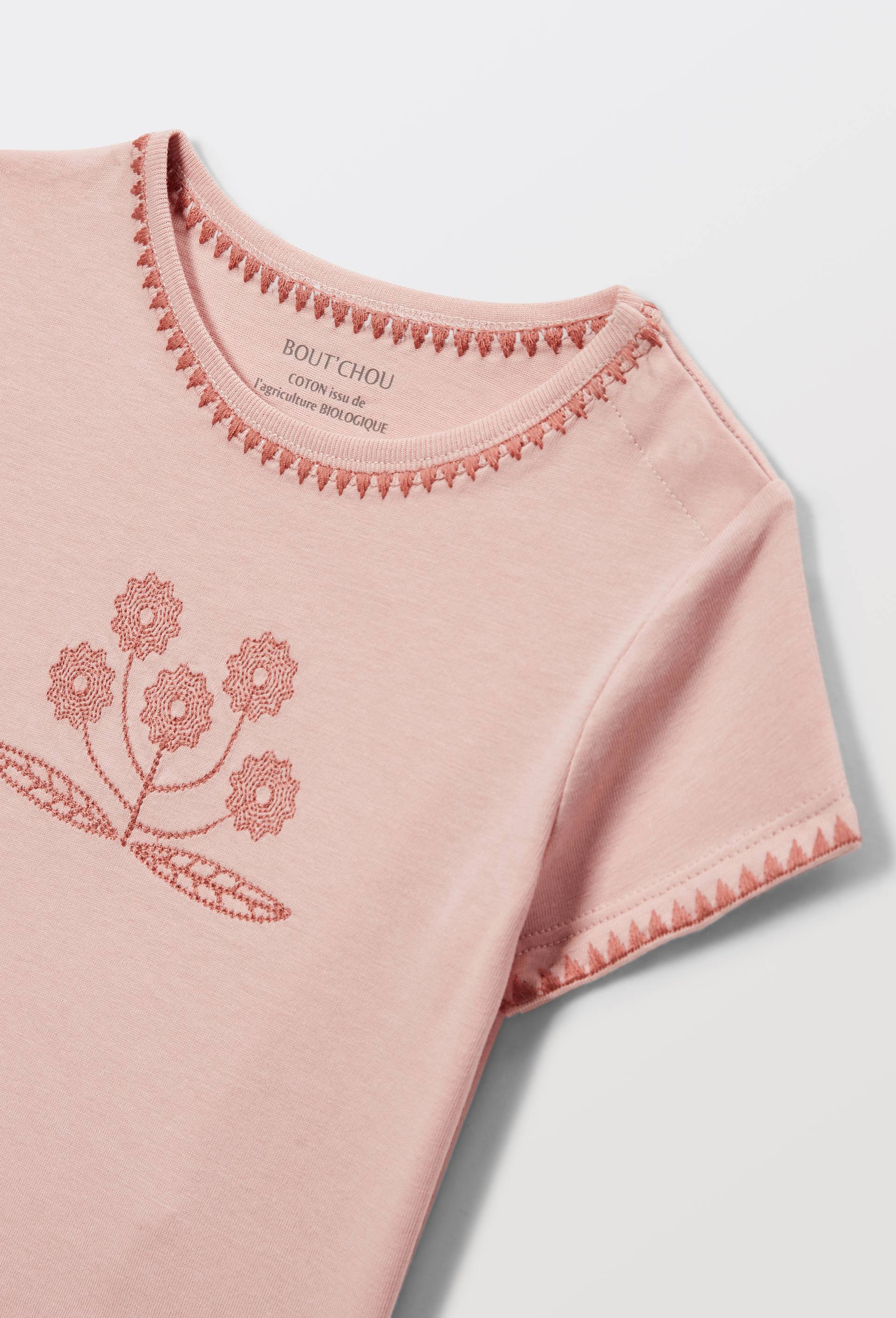 T-shirt manches courtes brod&eacute; en coton BIO GOTS, Rose, large image number 3