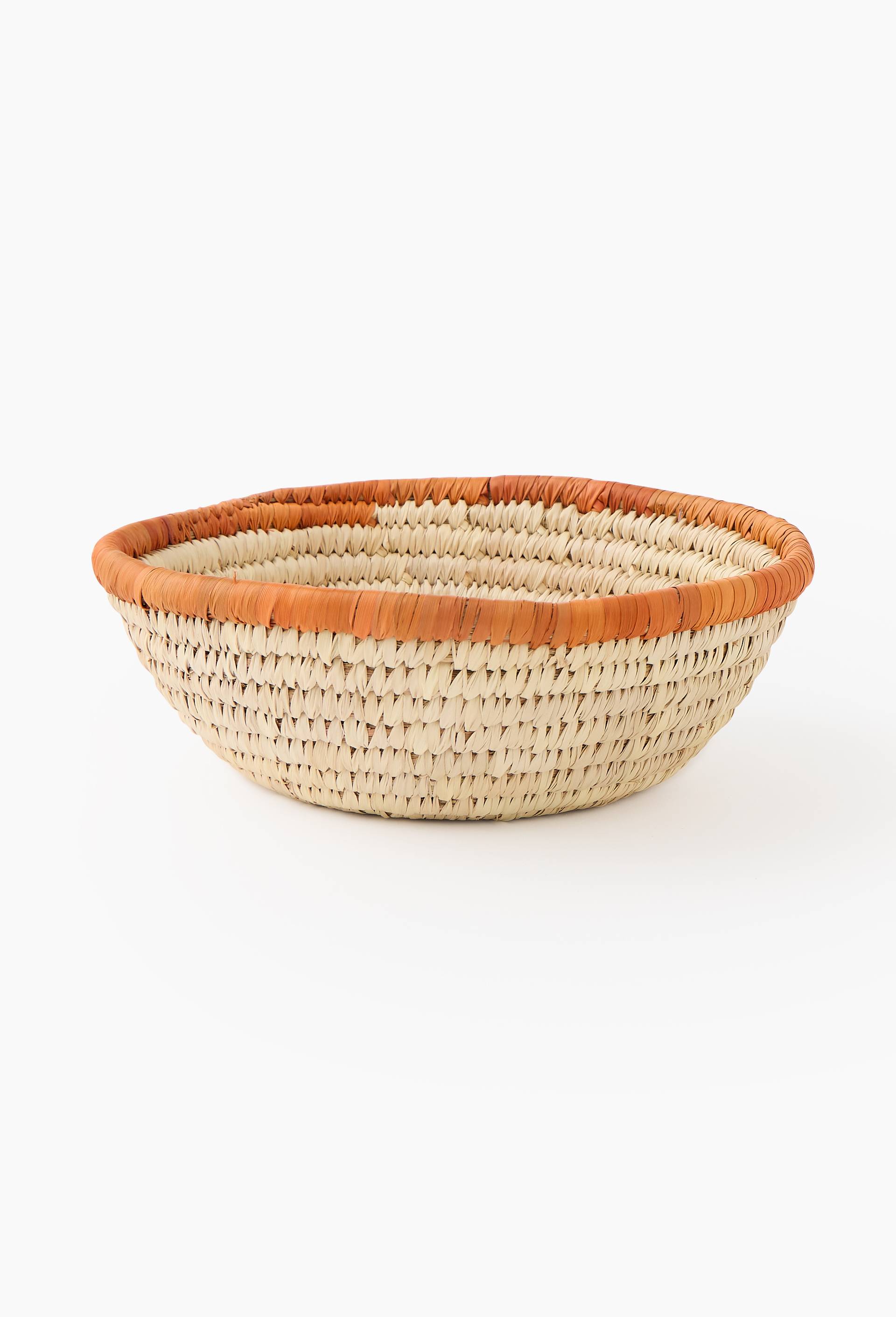 Corbeille,D26xH10cm, en herbe de Kans et feuille de dattier, Rouge fonc&eacute;, large image number 0