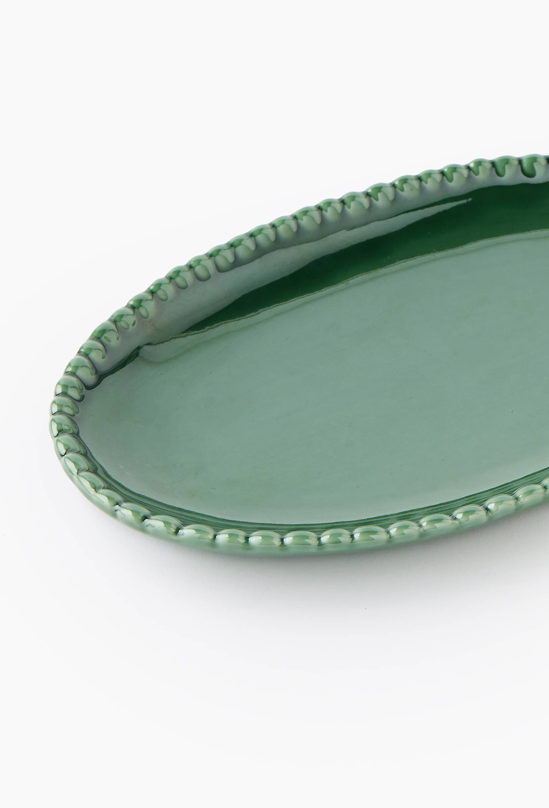Vide poche oval perl&eacute;, 25.5*15.5*2.7CM, en c&eacute;ramique, Vert, large image number 1.0
