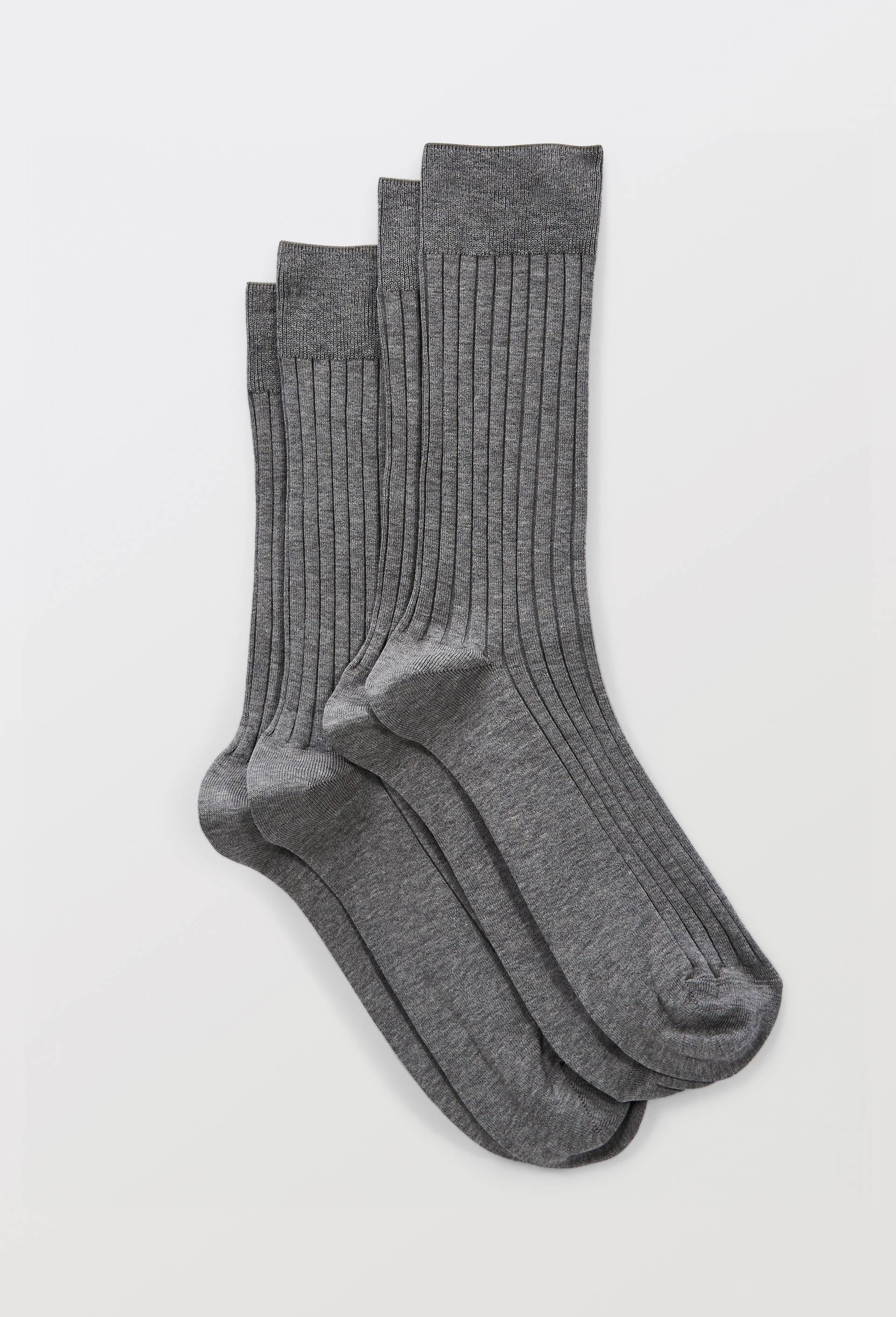 Lot de 2 chaussettes &agrave; c&ocirc;tes en fil d'&eacute;cosse en coton, Gris, large image number 0