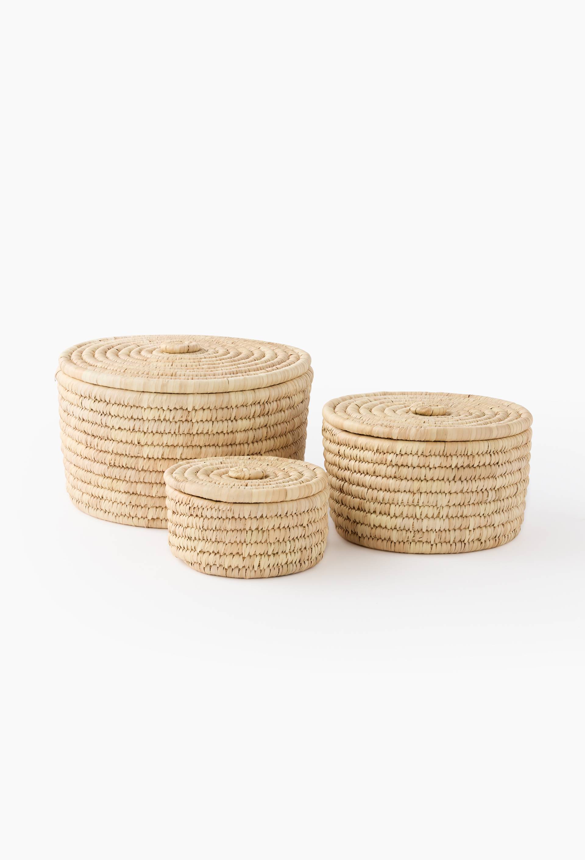 Boite ronde en feuille de dattier, Beige clair, large image number 0