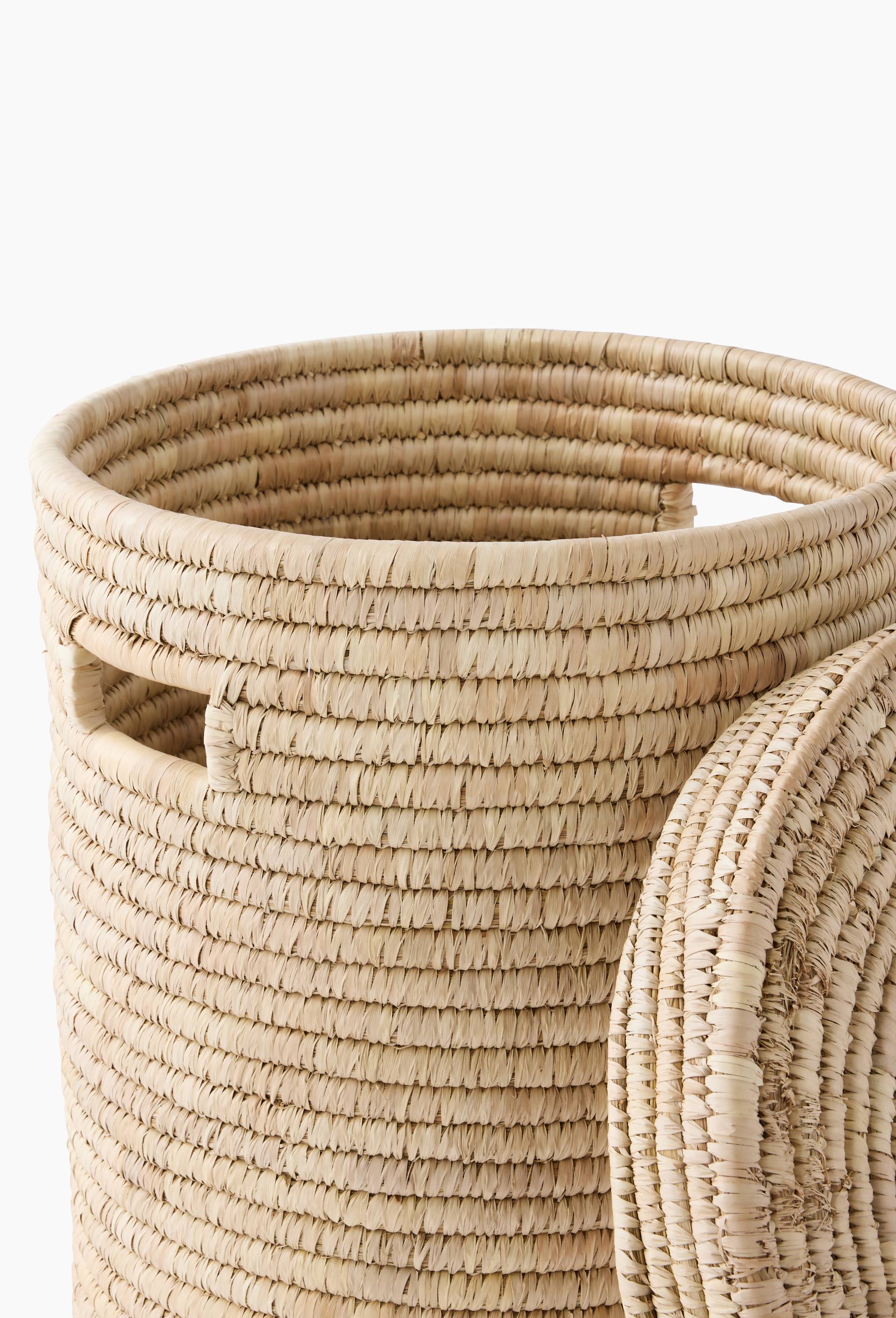 Panier &agrave; linge,d45xh50, en feuille de dattier, Beige clair, large image number 1