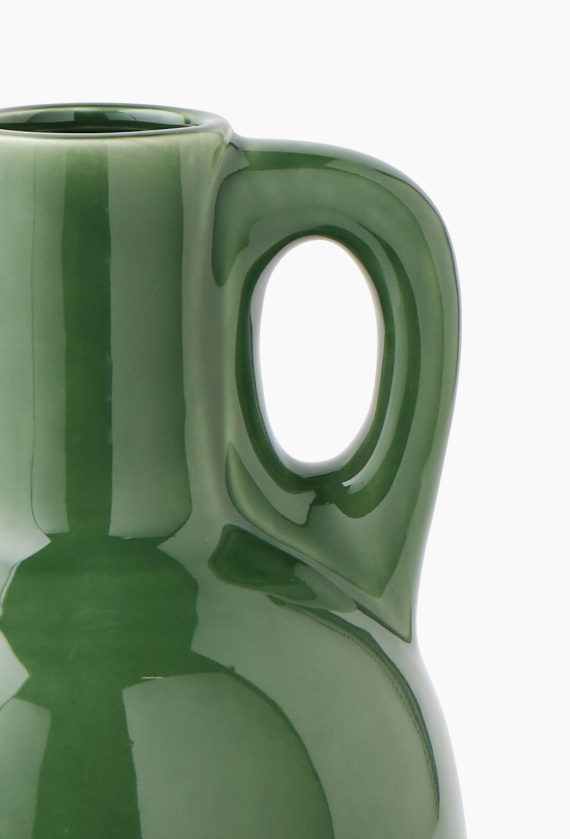 Vase,16.5xH25.5cm, en gr&egrave;s, Vert, large image number 1.0