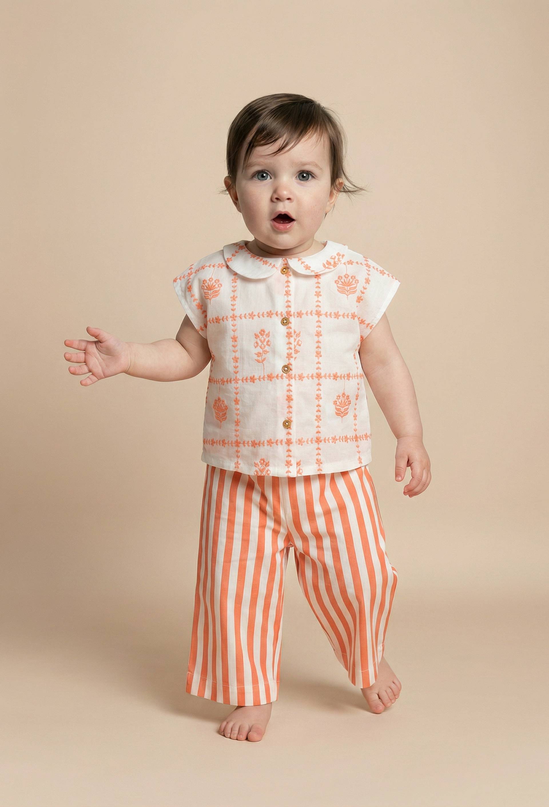 Chemise sans manches &agrave; carreaux brod&eacute;e en coton, Orange, large image number 0
