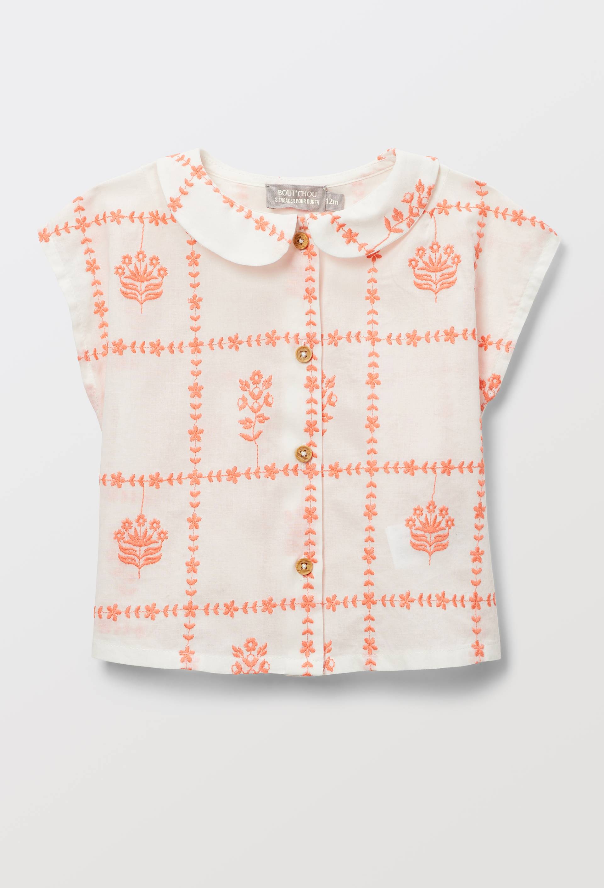 Chemise sans manches &agrave; carreaux brod&eacute;e en coton, Orange, large image number 1
