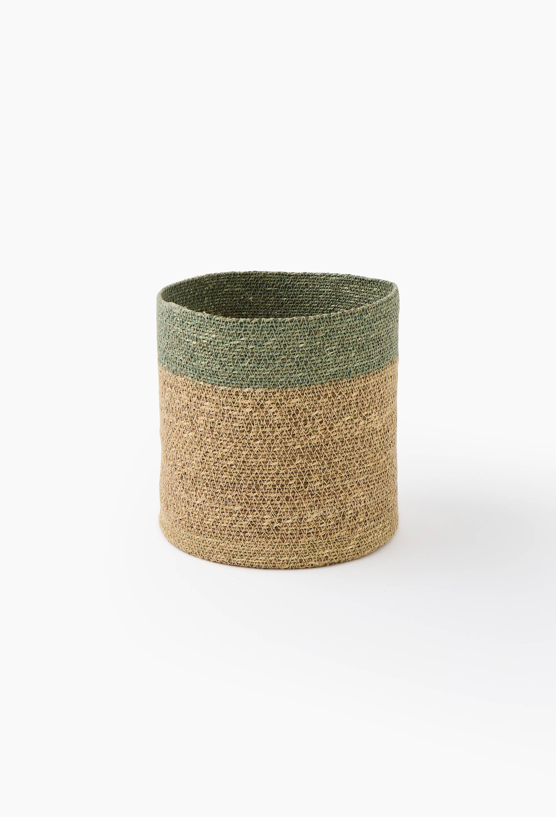 Panier rond en jute rebord couleur GM, Vert fonc&eacute;, swatch image