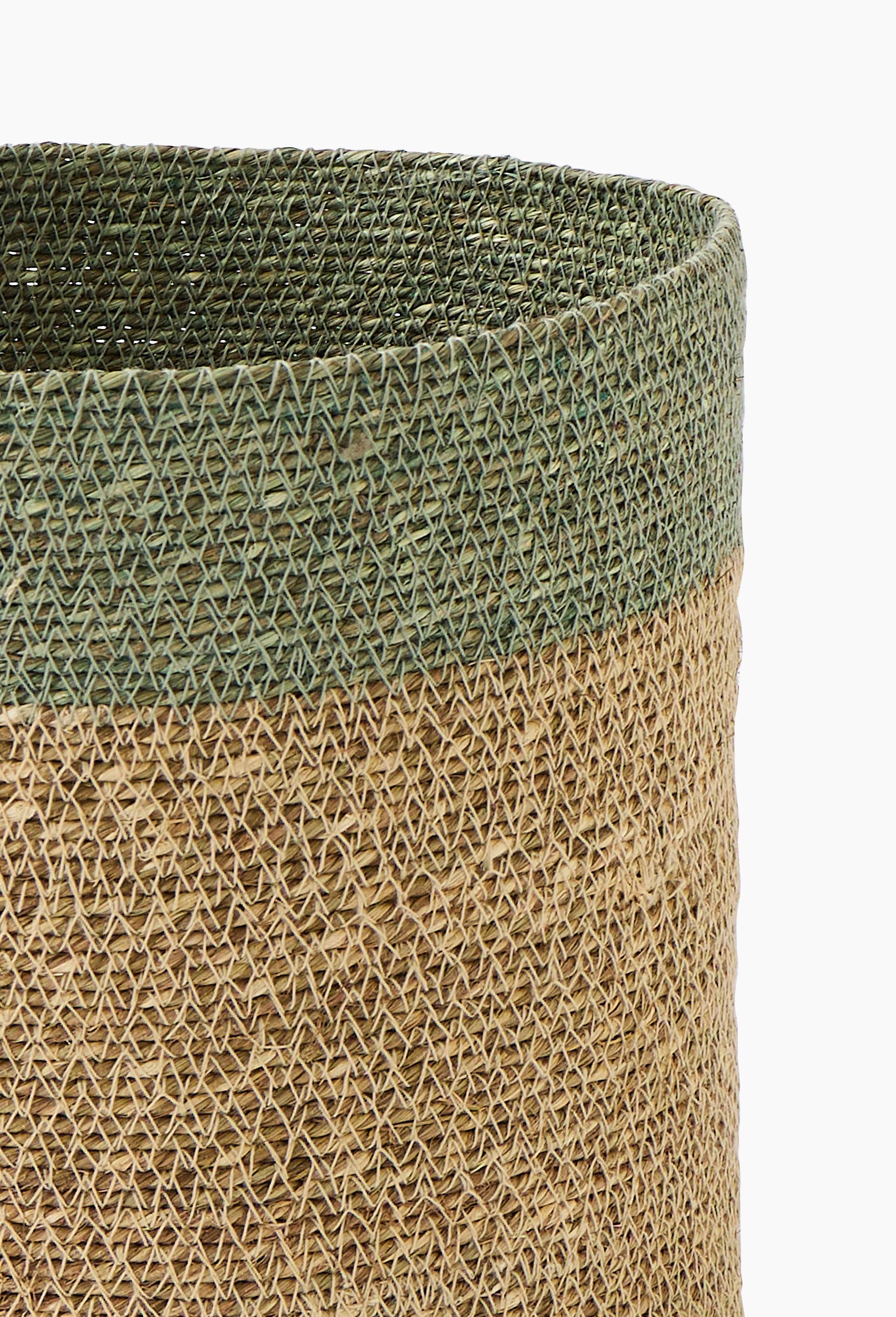 Panier rond en jute rebord couleur GM, Vert fonc&eacute;, large image number 1