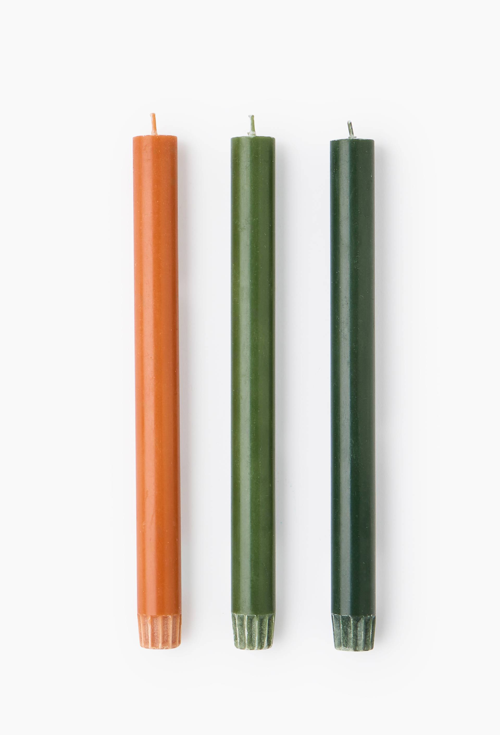 Lot de 3 bougies flambeaux droites, Vert, large image number 0.0