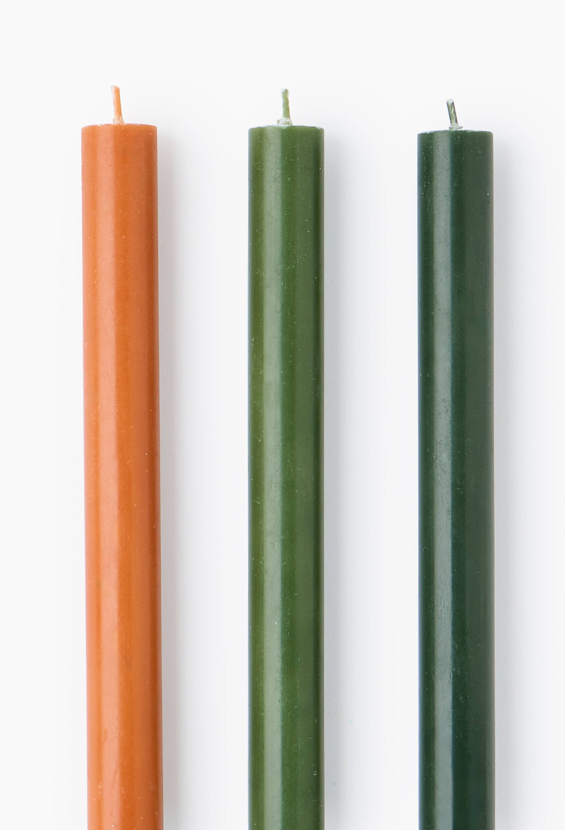 Lot de 3 bougies flambeaux droites, Vert, large image number 1