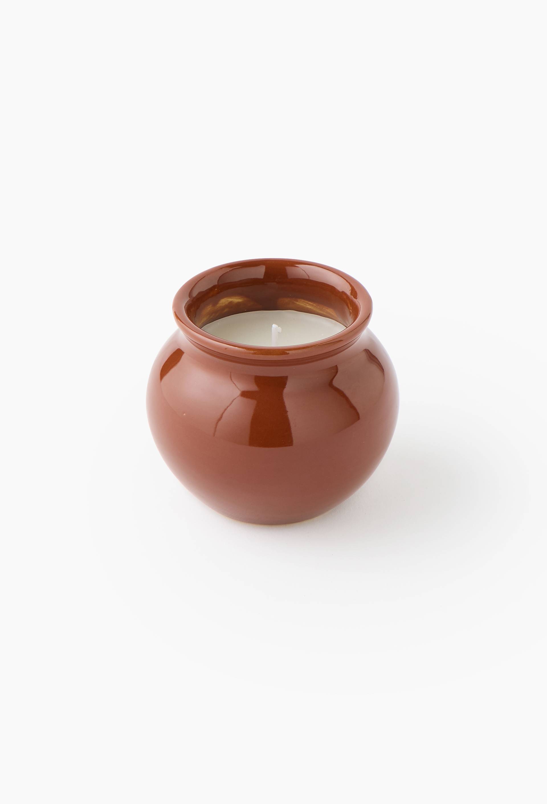Bougie dans pot en c&eacute;ramique,  ?8.2&times;7.2Hcm, Brun, large image number 0.0
