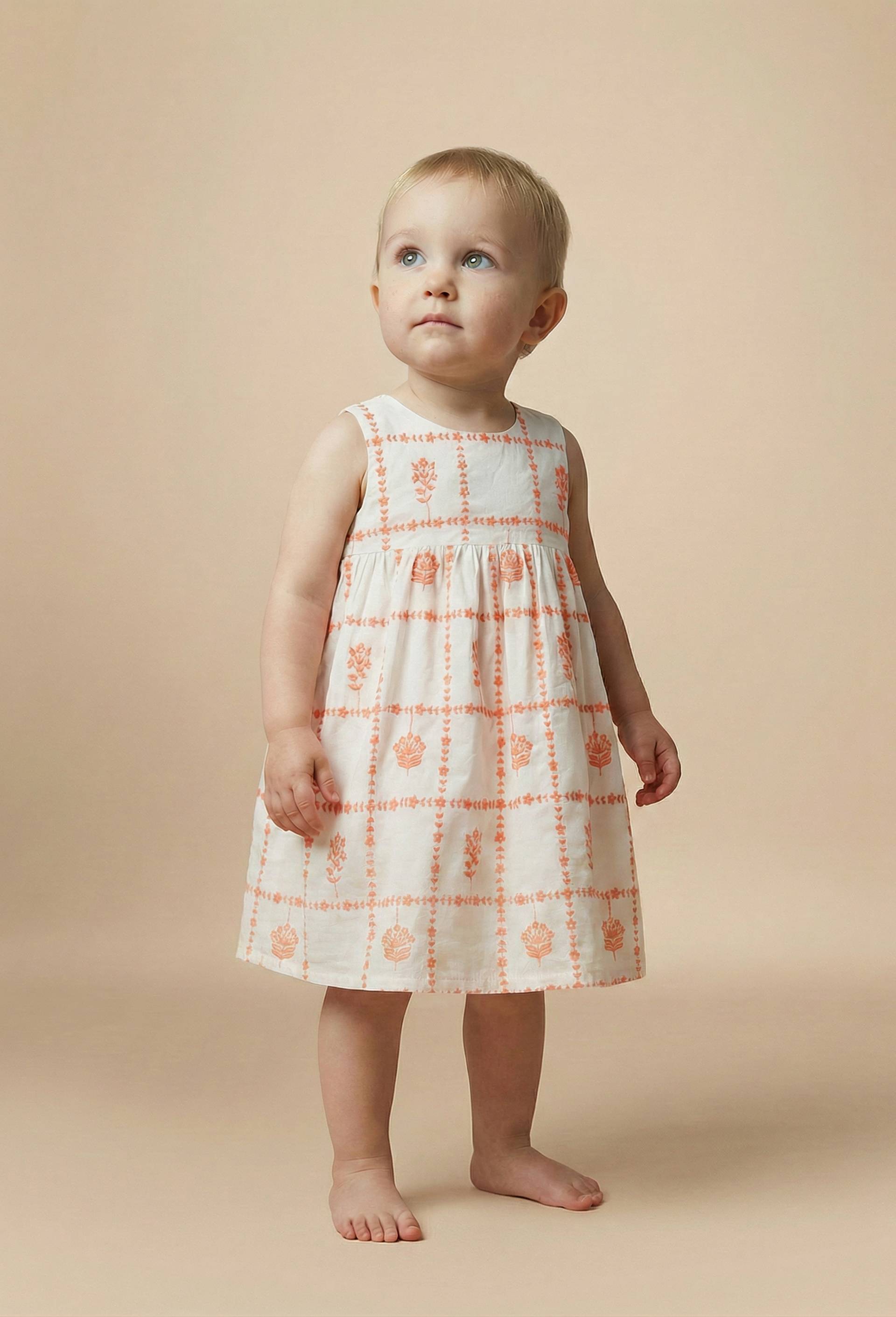 Robe &agrave; carreaux brod&eacute;e en coton, Orange, large image number 1