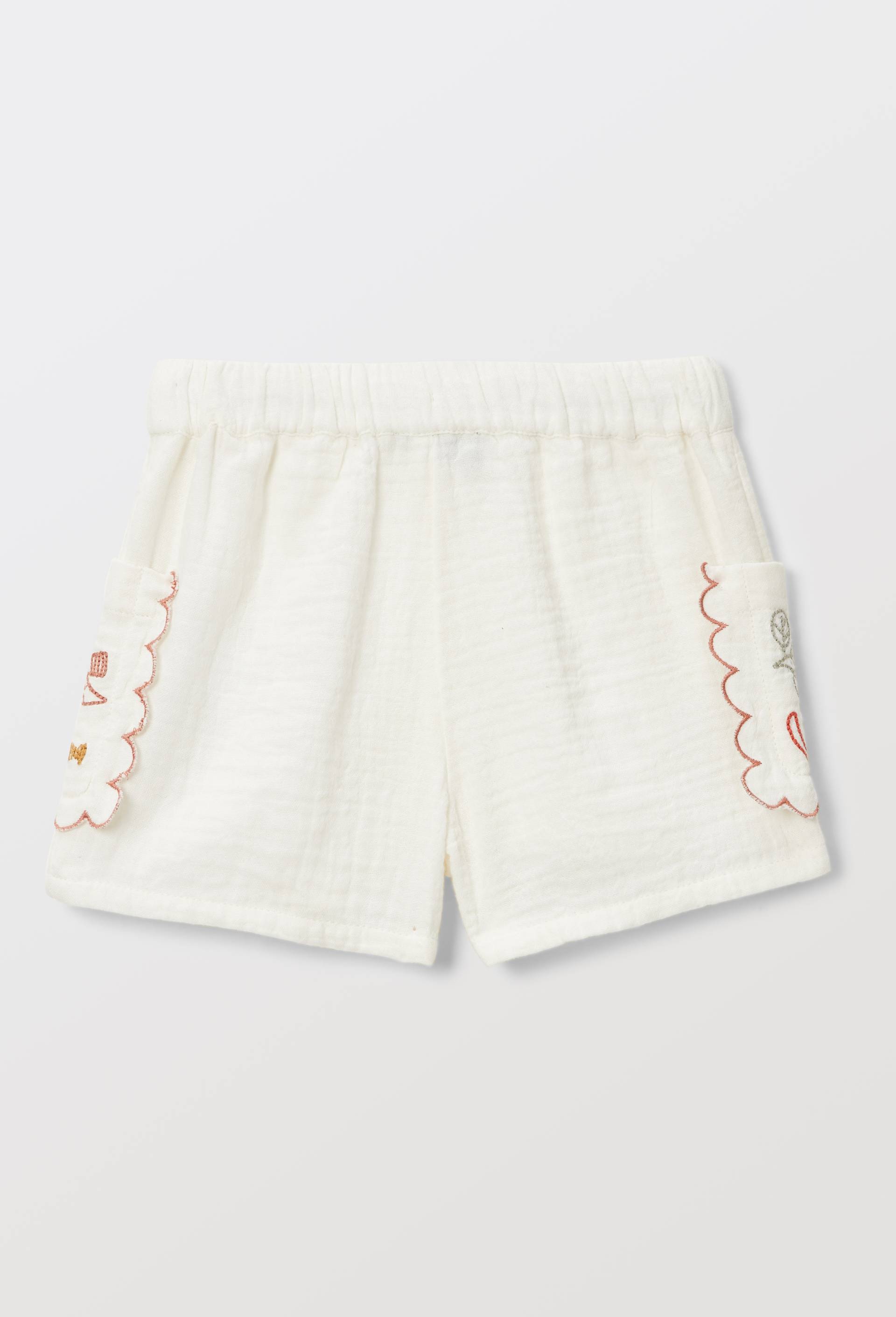 Short uni broderies poches  en gaze de coton, Beige clair, large image number 2