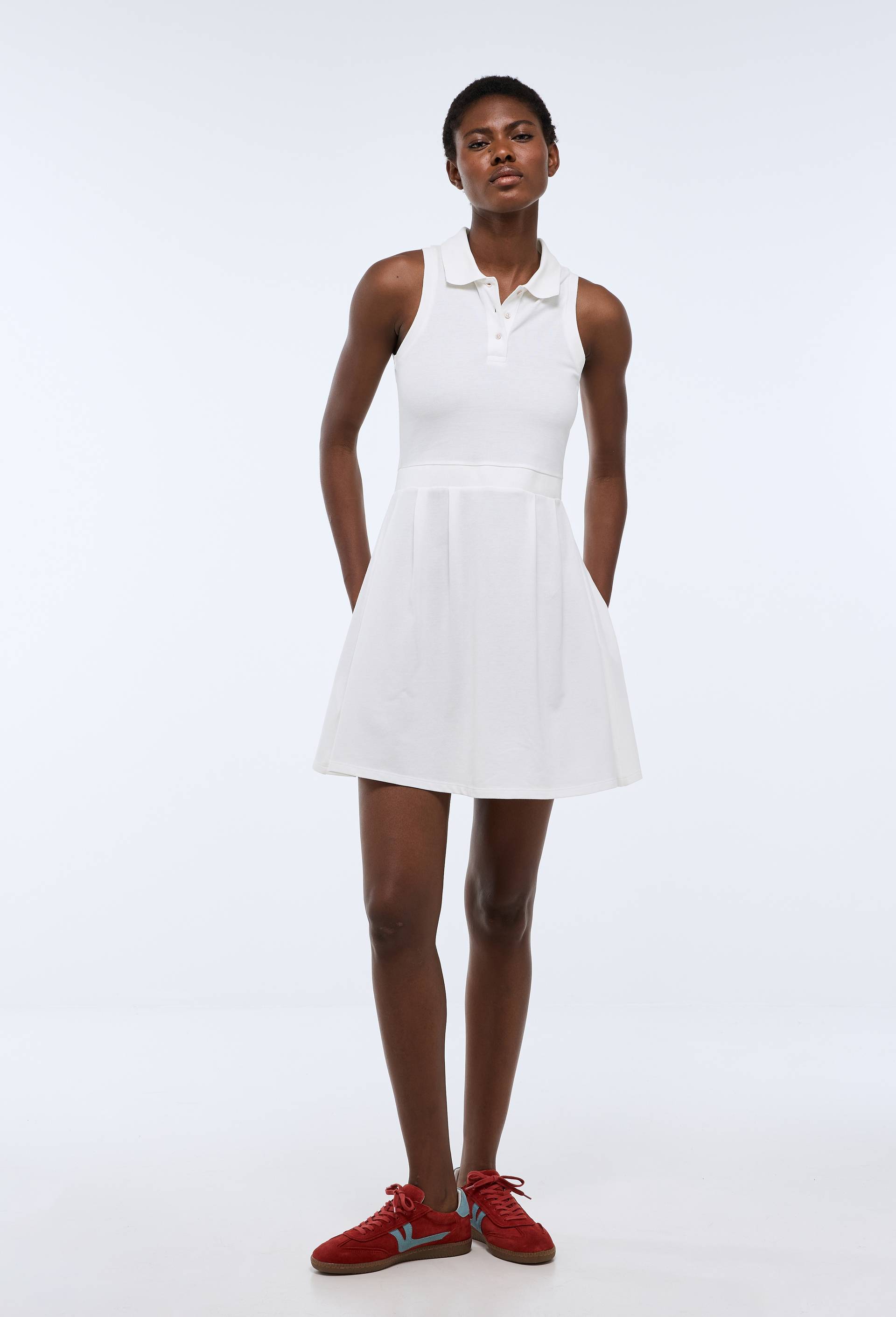 Robe polo sans manches unie en coton BIO GOTS, Ecru, large image number 1