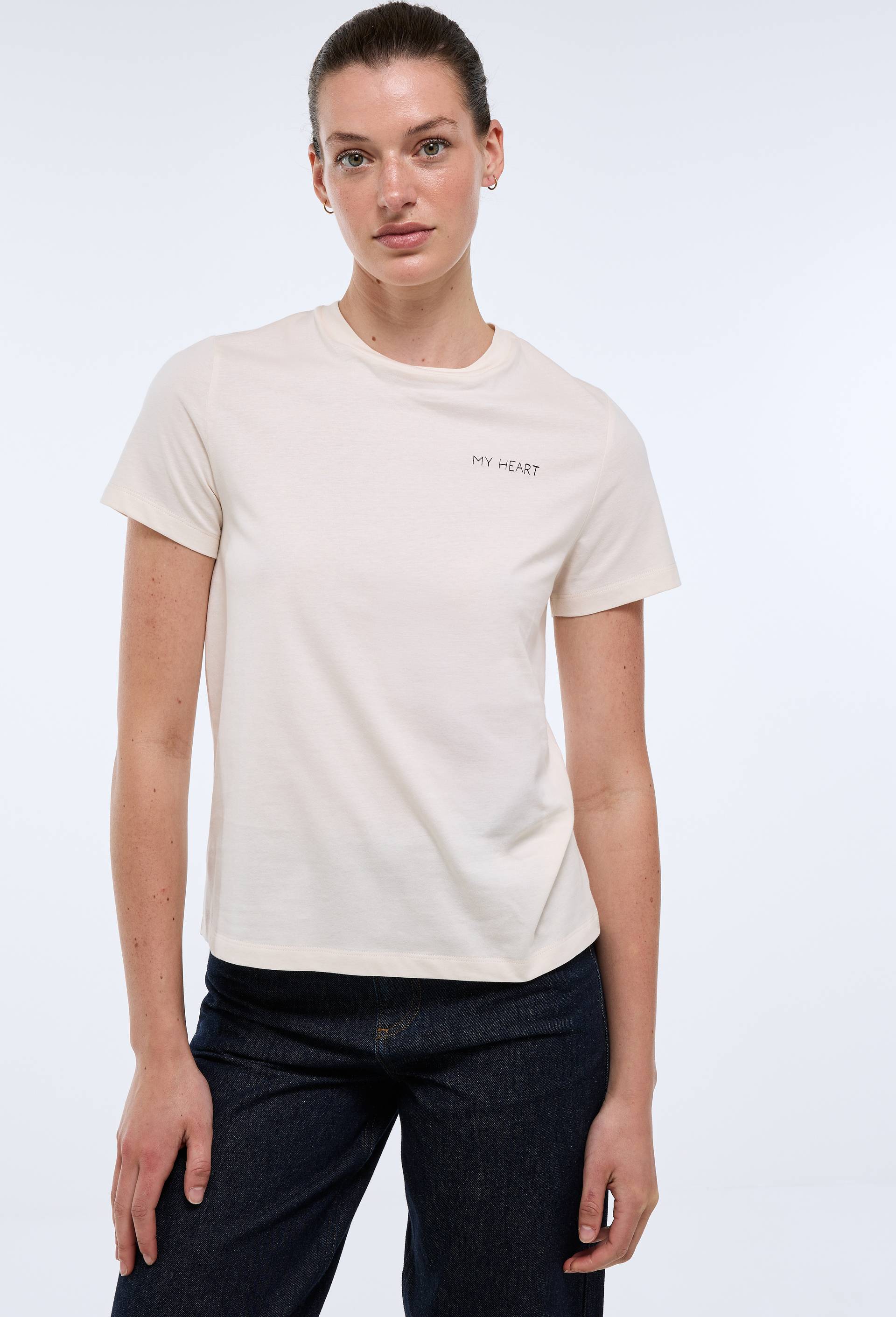 T-shirt &agrave; manches courtes &agrave; message imprim&eacute; en coton BIO, Beige clair, large image number 0